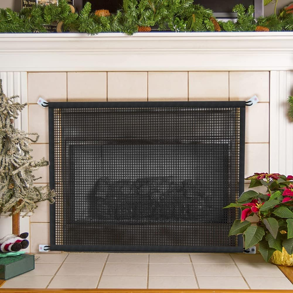 Cupount Fireplace Screen Safe Mesh Gate: Child Proof Barrier Guard Living Room Fire Place Cover for Toddler Baby and Pets 30 X 40 Inches Black image number 2