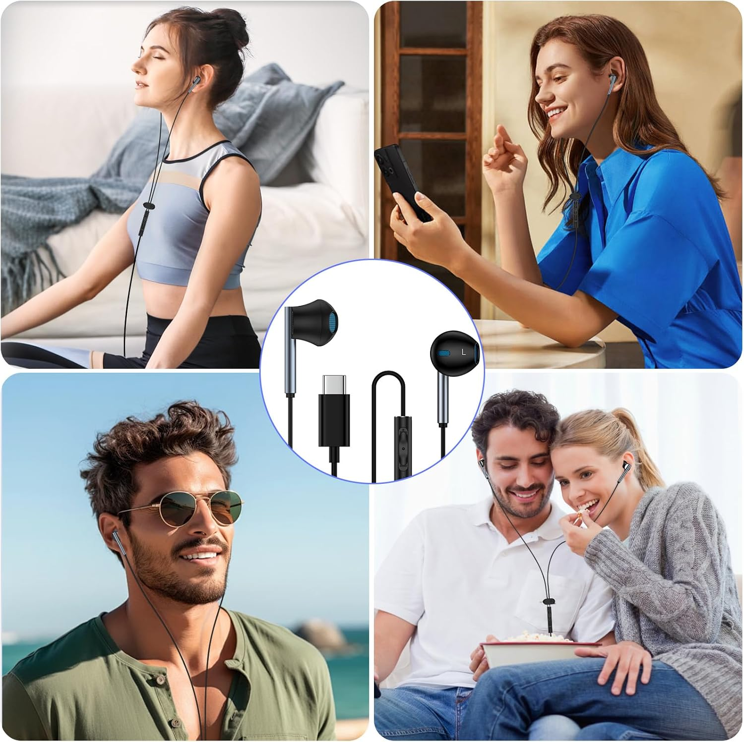 USB C Headphones Wired Earbuds for Iphone 16E/16 Pro Max/16 Pro/16 Plus/16/15,Android Type C Hifi Stereo Earphones Wired with Mic & Volume Control for Samsung Galaxy S25 Edge/S24 Fe,Google Pixel 9/8/7 image number 2