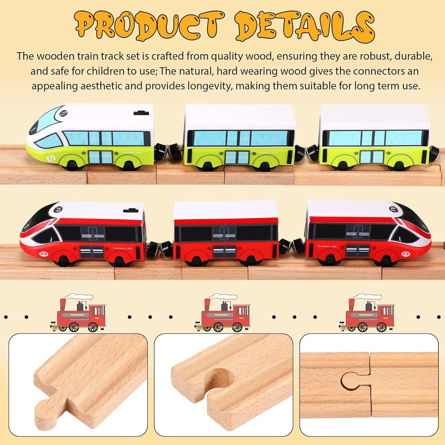 Liliful 8 Pcs Straight Wooden Tracks Expansion Train Track Adapters Male Male Female Female Train Track Accessories Railway Train Track Connectors for Table Activity, Compatible with Railroad Set image number 4