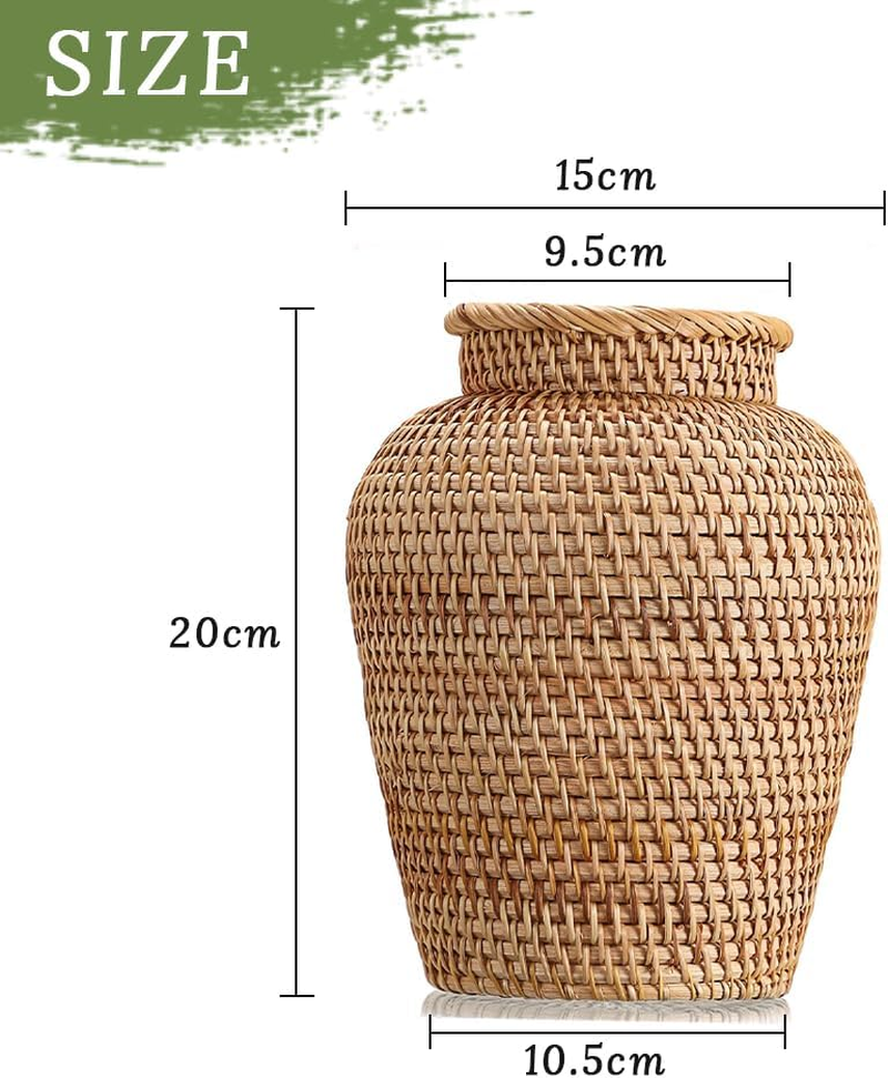 Desktop Hand-Woven Rattan Vase, Chinese Retro Plant Plastic Wicker Vase, Suitable for Home Decoration, Living Room, Office, Hotel, Craft Decoration image number 5