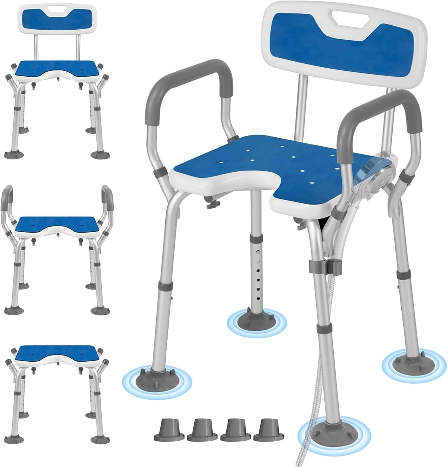 Homodoskey Shower Chair with Arms and Back Heavy Duty 330Lbs, Shower Chair for inside Shower, Shower Seat for inside Shower Bathroom Chair with Cutout Seat & Cold-Proof Pads, Tools-Free Assembly image number 6