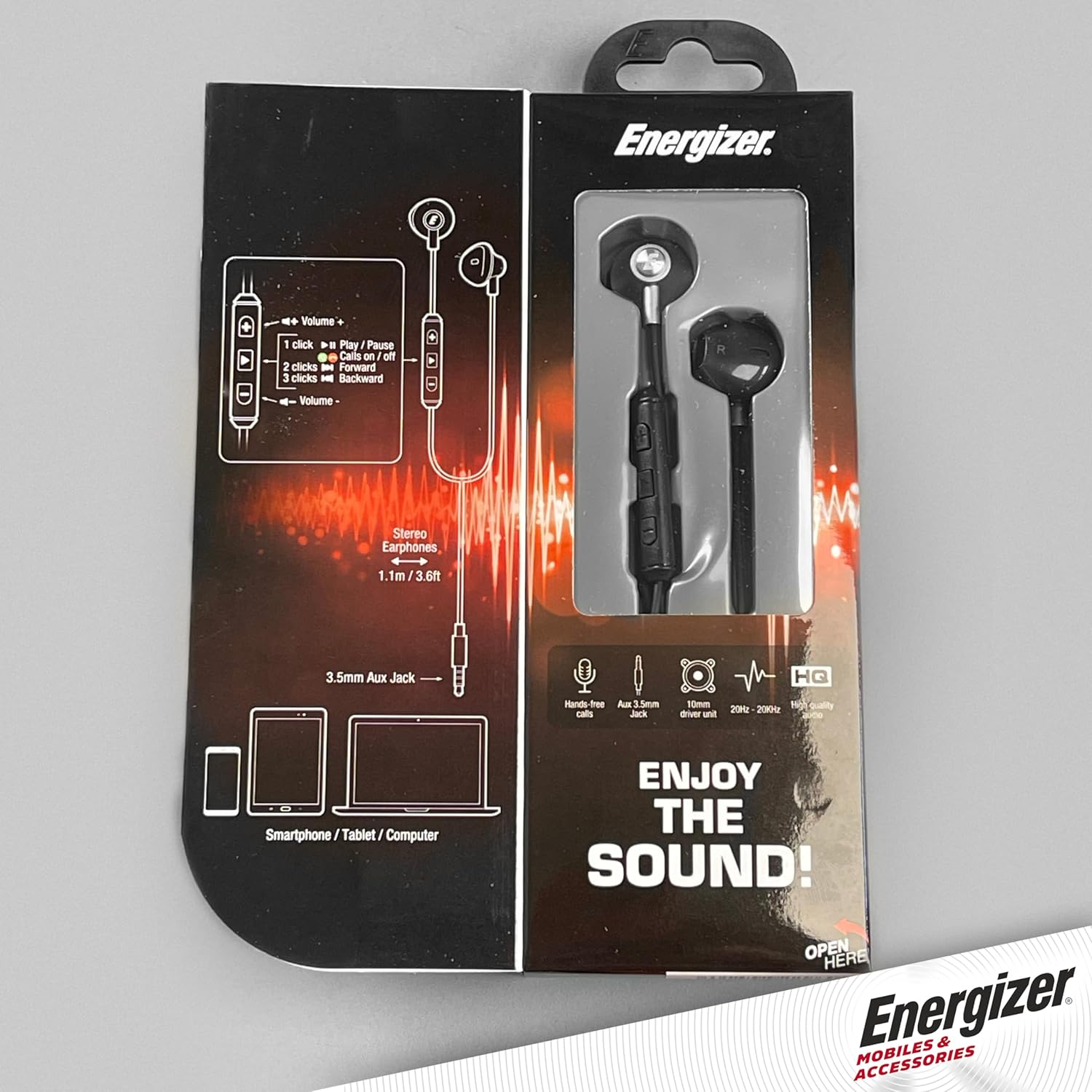 Energizer - Bud Wired Headphones - 3.5Mm Jack - Built-In Microphone and 1 Button Remote - Black image number 1