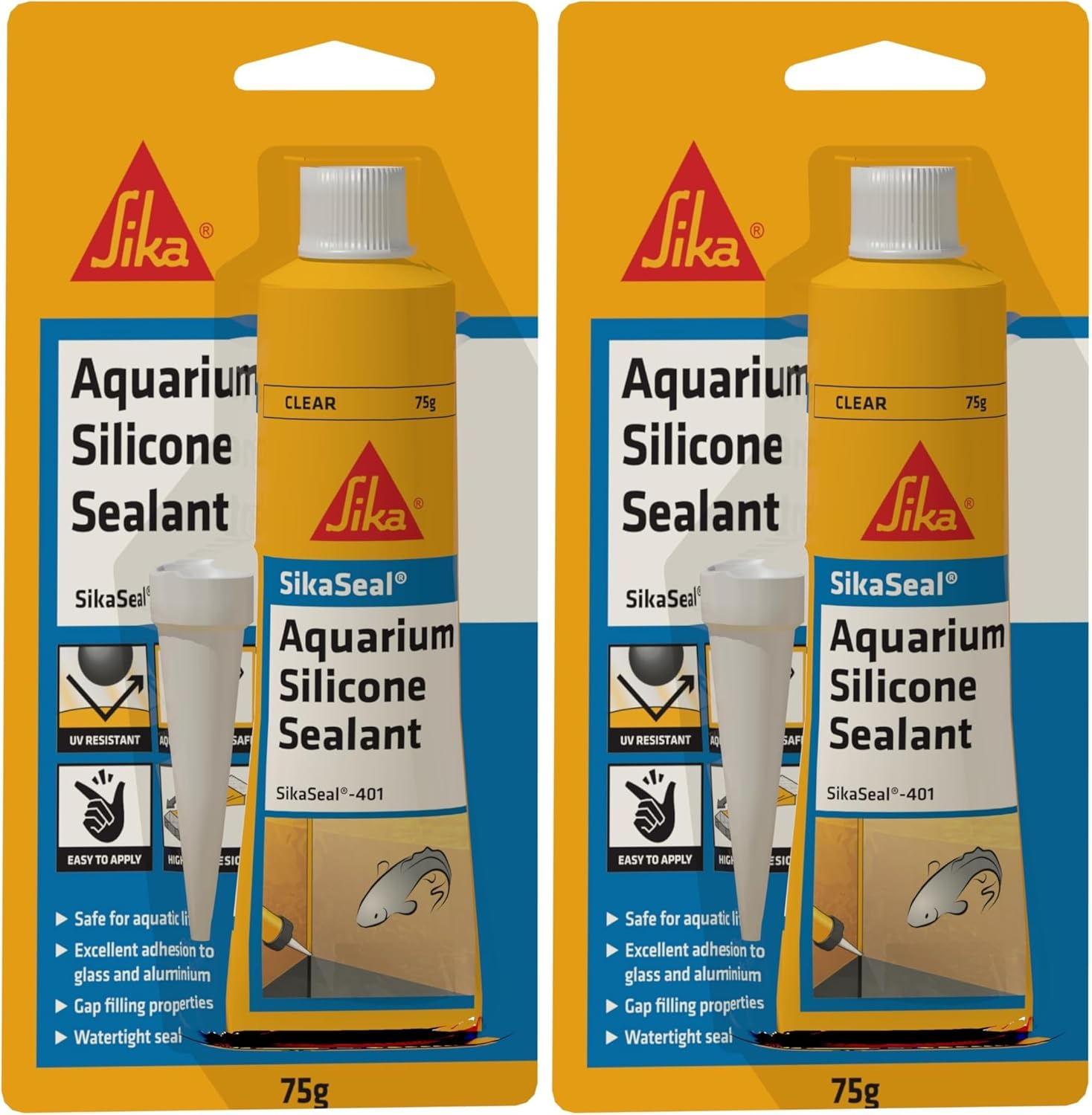 SIKA - Aquarium Safe Silicone Sealant - Sikaseal-401 Aquarium, Clear - UV Resistant - Extreme Temperature Resistance - Ideal for Fish Tanks, Water Pumps, Glass & Aluminium Sealing - 75Gr