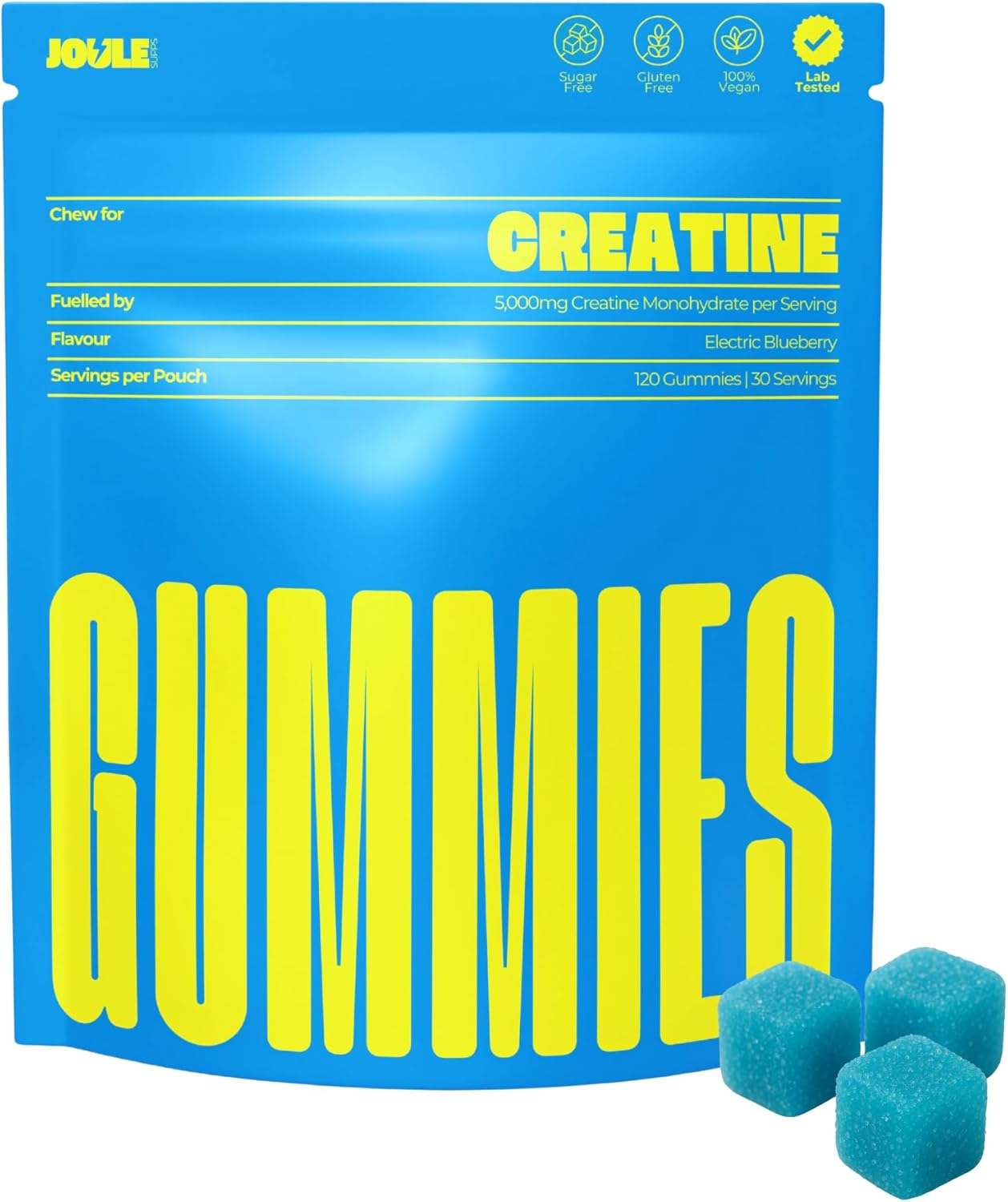 Creatine Monohydrate Gummies - 5,000Mg Creatine, 30 Servings (4 Gummies per Serving), 3Rd Party Lab Tested, Creatine Supplement for Men & Women, Electric Blueberry Flavour - Joulesupps image number 4