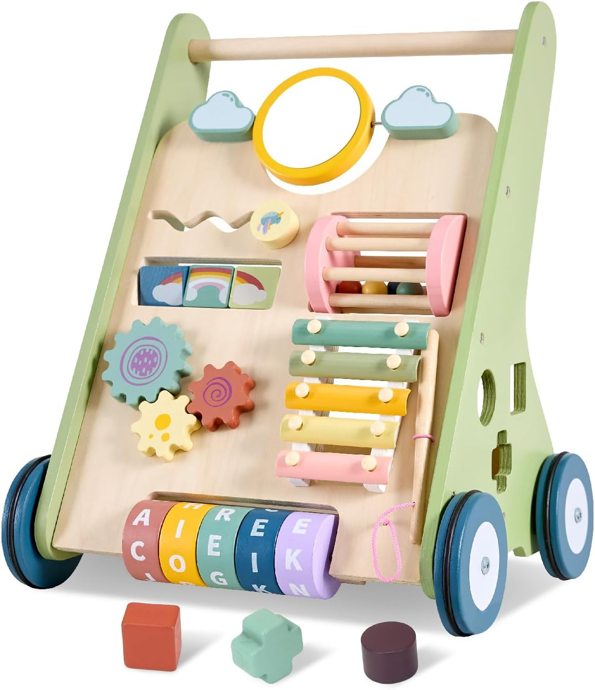 Wooden Baby Walker Wheels,Baby Push Walker for Babies 6-12 Months Montessori,Toddler Push Toy Wooden Activity Walker for Baby Boy,Walking Toys for 1 Year Old Learning to Walk Girl Christmas