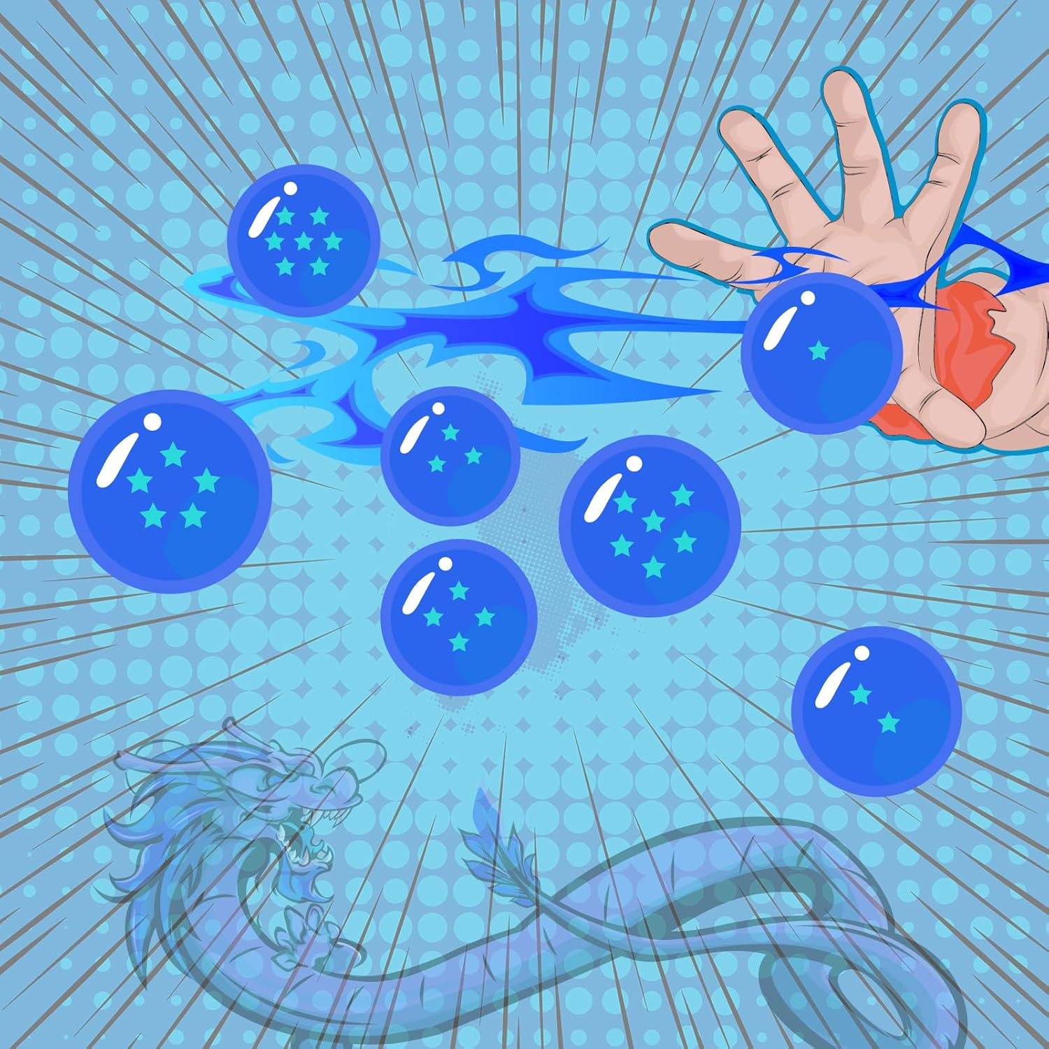 Ayfjovs 7PCS 45Mm Blue Dragon Large Bouncy Balls, Dragon 7 Stars Balls, DBZ Gift Set Birthday Party Game Balls image number 4