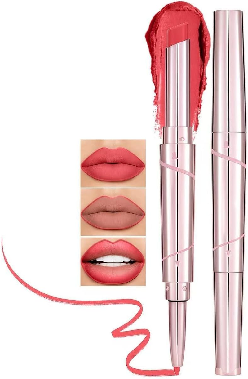 U-Shinein 2-In-1 Matte Lipstick & Lip Liner Double-End Pen, Long Lasting Smudge-Proof Nourishing Velvet Finish Makeup Party & Office for Women 05