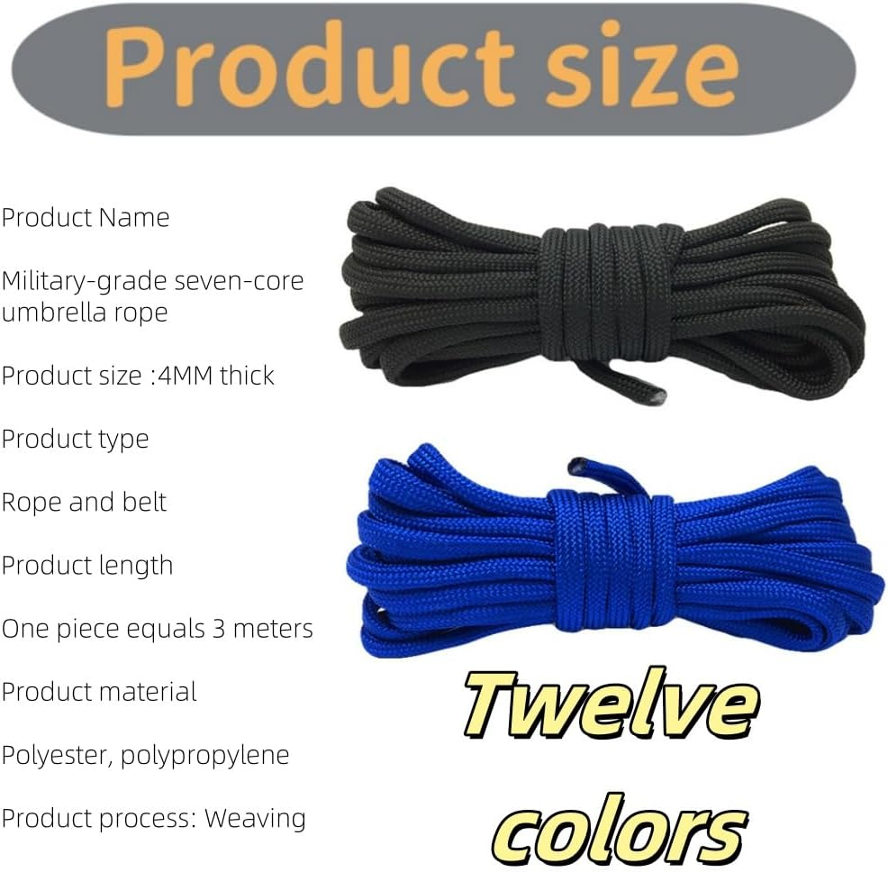 Jindizi Parachute Cord 550-3M Multifunction Paracord Rope for Survival, Camping, Climbing & Outdoor Gear (12 Colors, Durable) image number 2