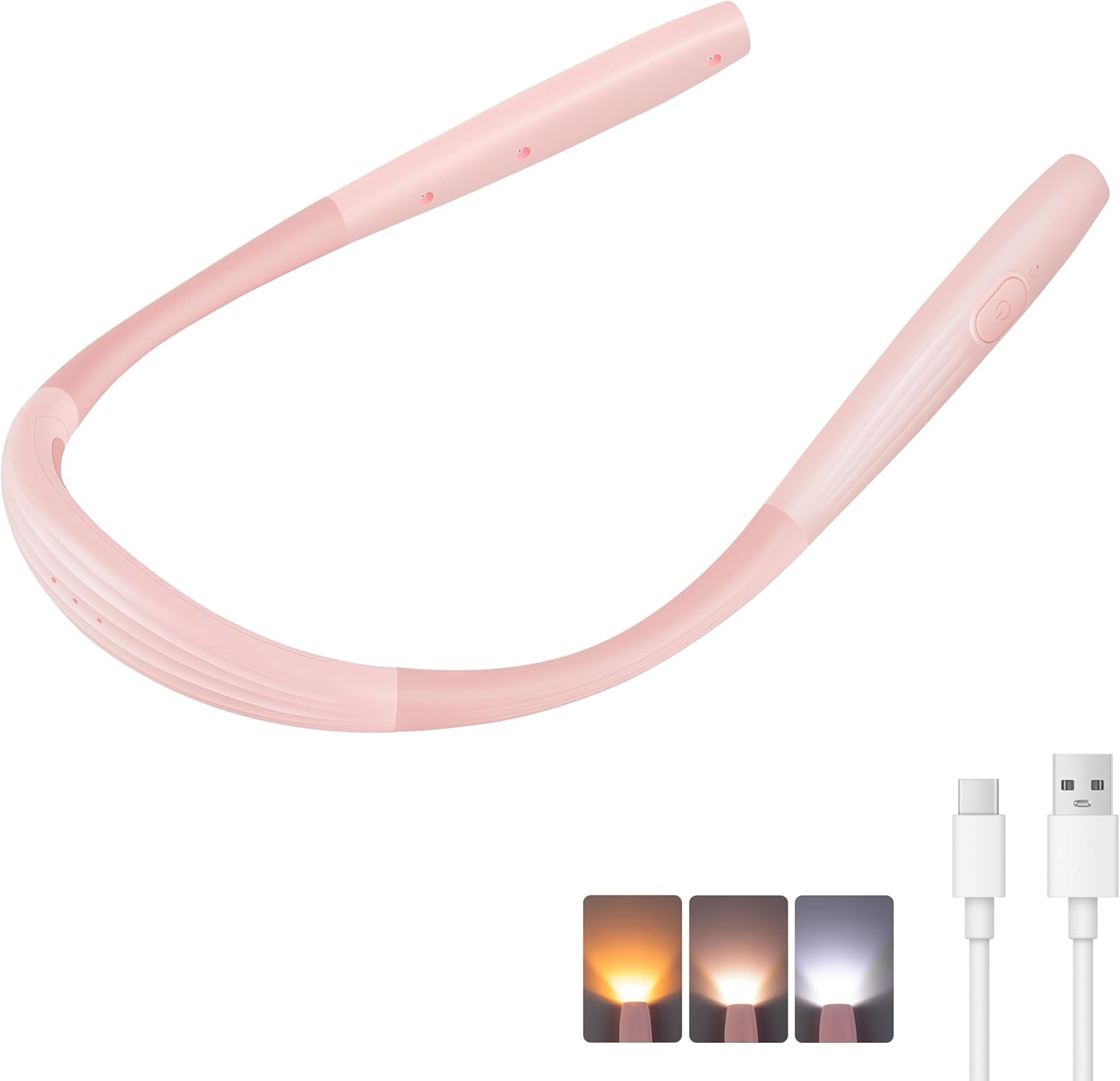 Singhong New Upgrade Neck Book Light, Elegant Style, Type-C USB Rechargeable, Lighter Weight,Each 3 Colors with 3 Brightness, 80-Hr Lasting Rechargeable Lamp,Perfect for Reading in Bed(Sakura Pink)