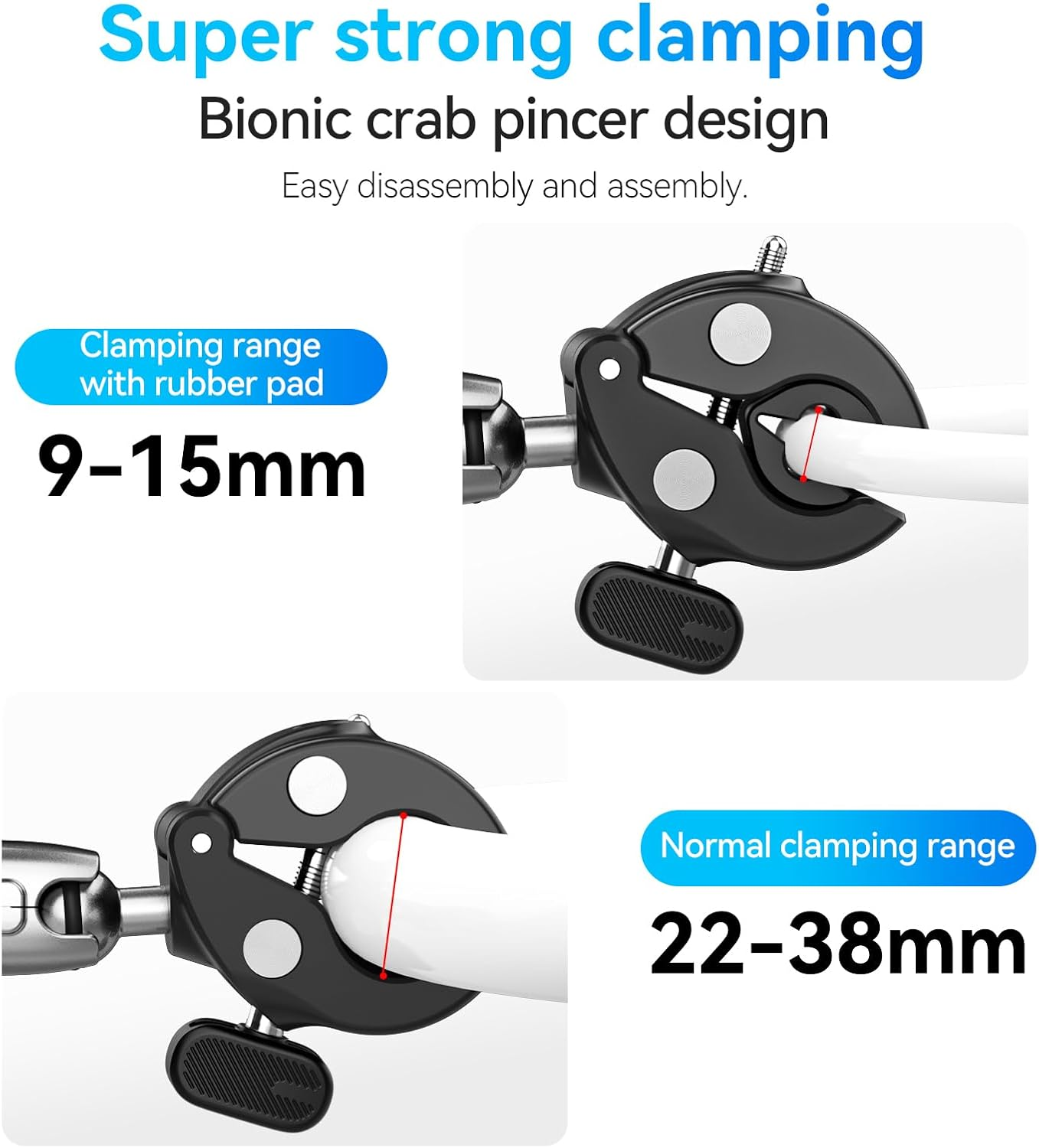 Aluminum Dual-Ball Clamp Mount for Motorcycle Bicycle Bike Extension Rod Selfie Stick Pole Clamping Mounting Accessories Compatible for Go Pro Insta360 DJI Action Osmo 360 (Dual-Ball Clamp Mount)