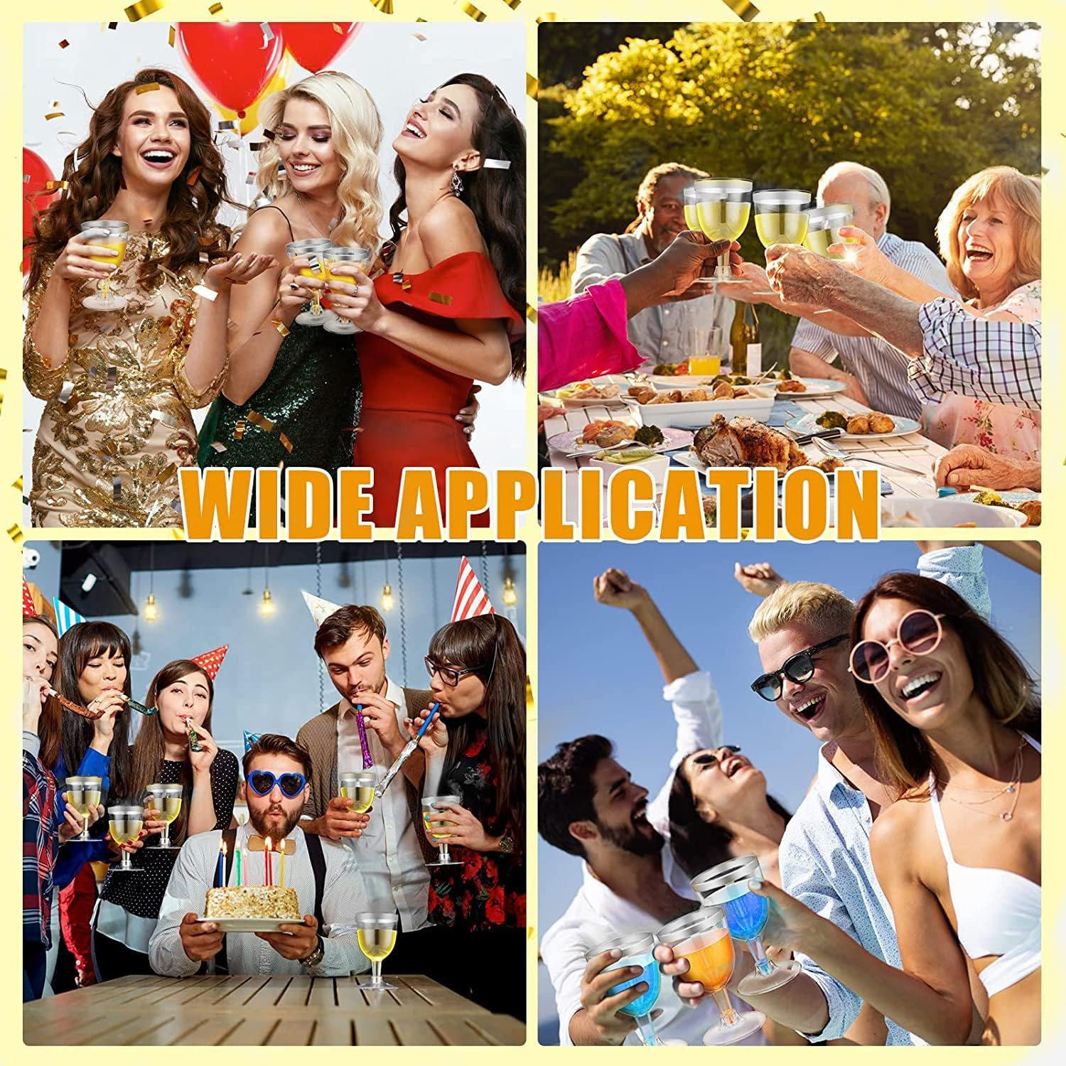 Latern Pack of 50 Wine Glasses with Silver Rim, 170 Ml Plastic Wine Glasses Reusable Party Wine Cups with Stem for Drinks Whisky Champagne Beer Cocktail Martini (13.5 X 6.5 Cm) - Transparent image number 5