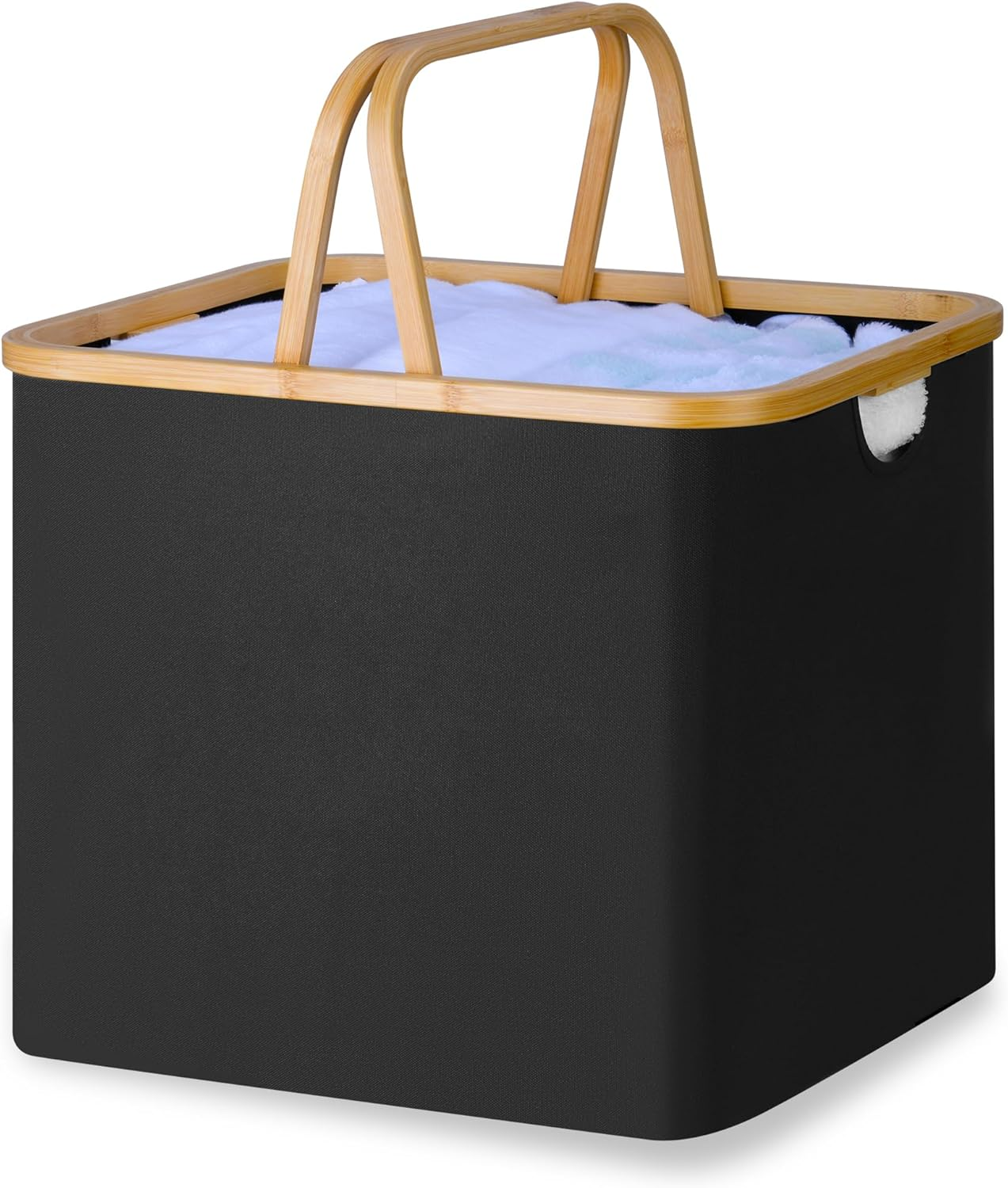 Iegrow 2-Pack Laundry Hamper with Bamboo Handle,60L Laundry Basket,Collapsible Laundry Baskets,Dirty Clothes Hamper for College Dorm, Family,Black image number 6