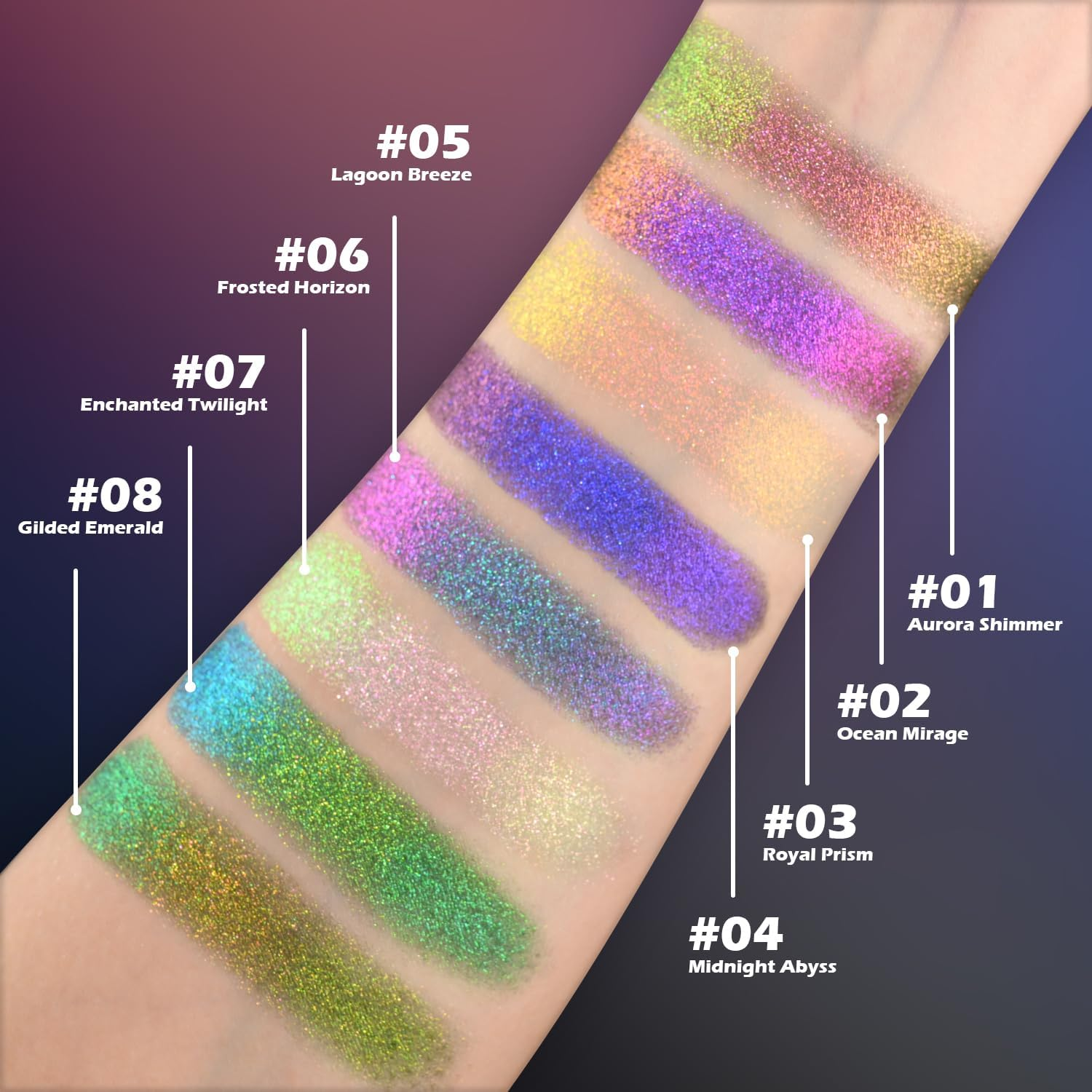 CHARMACY Multichrome Glitter Eyeshadow, Intense Pigmentation Chameleon Sparkling Eyeshadow, Bright Highlighter Duochrome Eye Make Up, Multi-Reflective Finishes Glitter Metallic Eye Makeup #05 - 01 image number 2