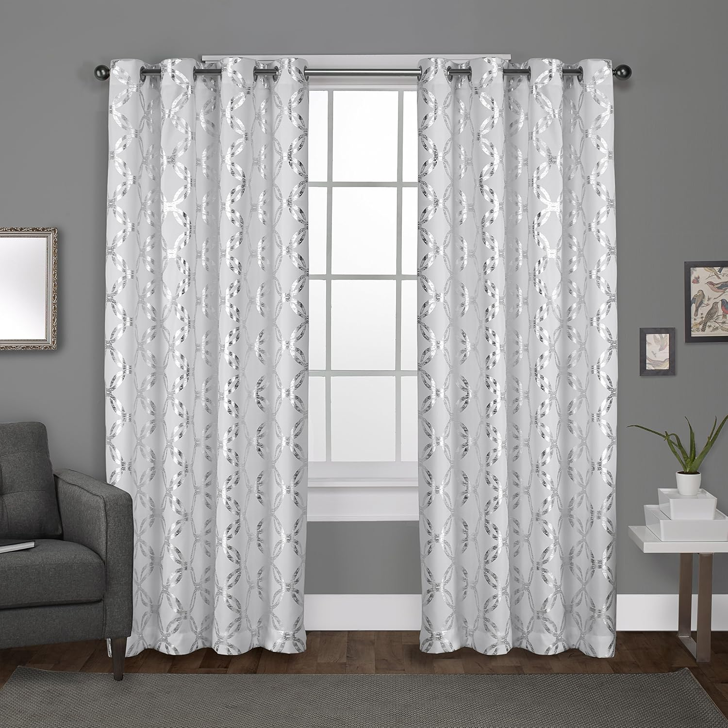 Exclusive Home Curtains Exclusive Home Modo Metallic Geometric Grommet Top Curtain Panel Pair, 54X96, Winter White, 2 Count image number 6