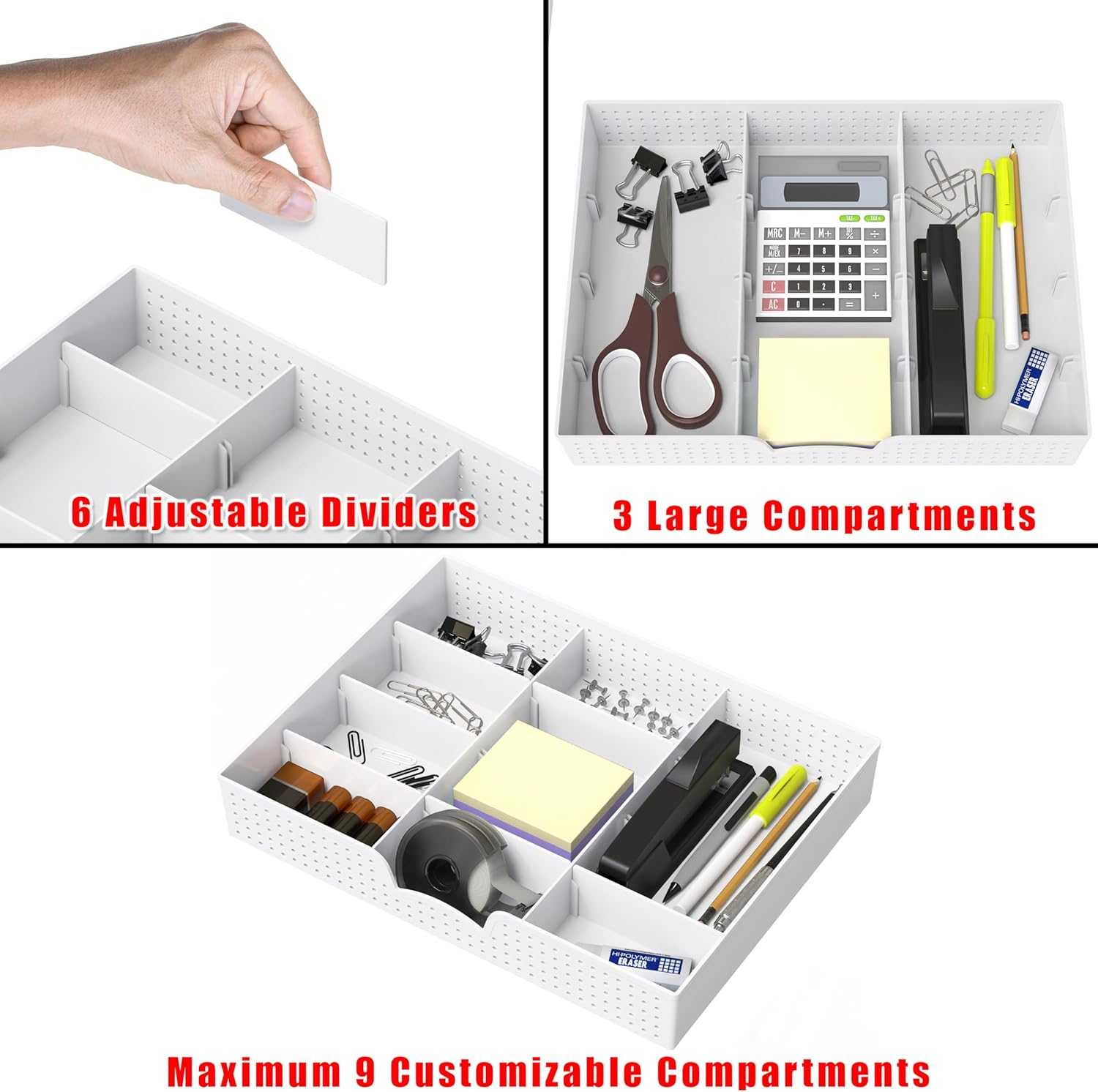Simple Houseware Desk Drawer Organiser with 9 Adjustable Compartments, White image number 4