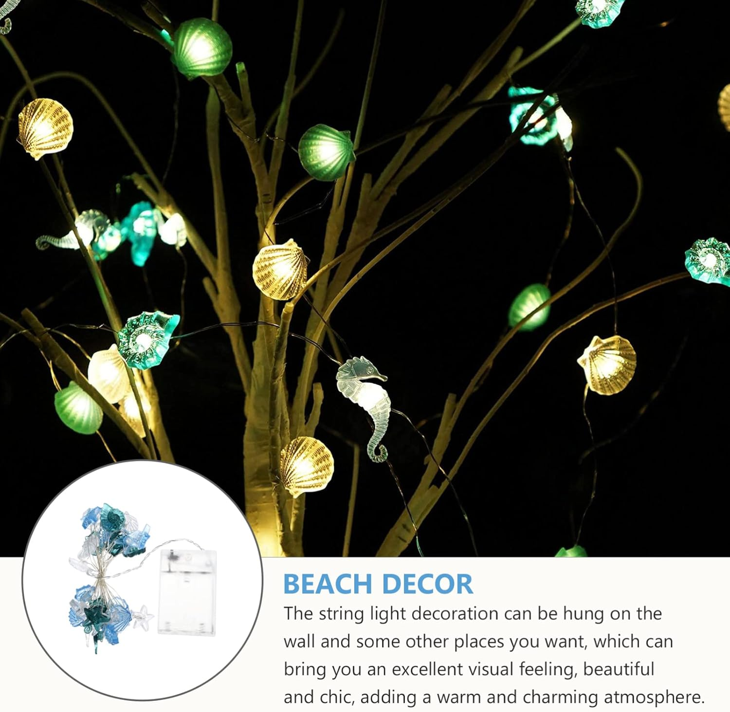 Abaodam Ocean Themed Fairy String Lights Nautical D&eacute;cor Sea Shells Seahorse Conch Cute Decorative Lights for Holiday Party