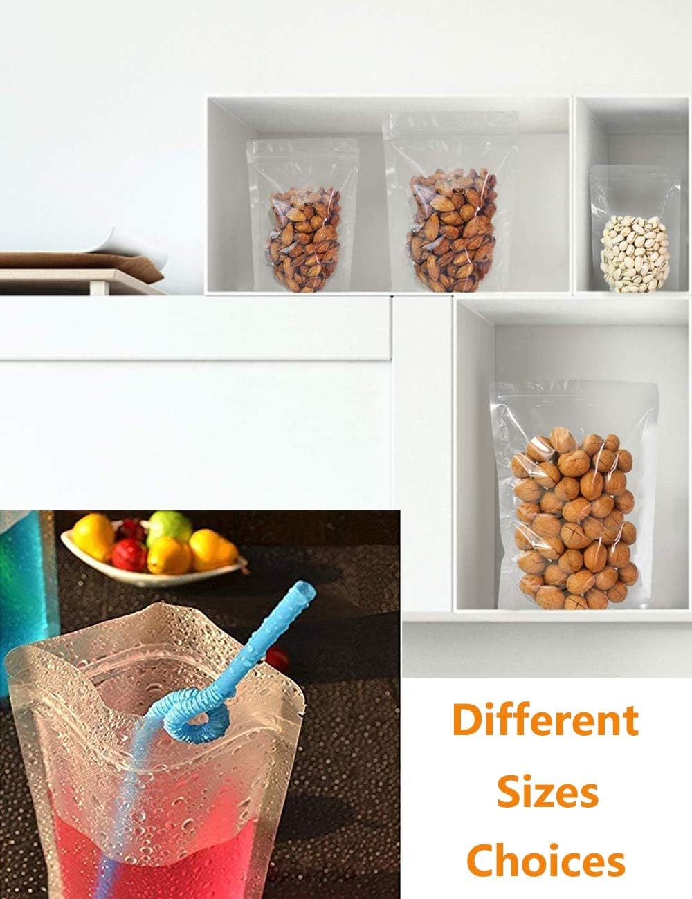 100PCS Lolly Food Bags, 14X20Cm Stand up Clear Pouches, Smell Proof Candy Storage, Reclosable Reusable Zip Lock Containers, Sealable Treat Bags for Snacks Beans Coffee image number 1