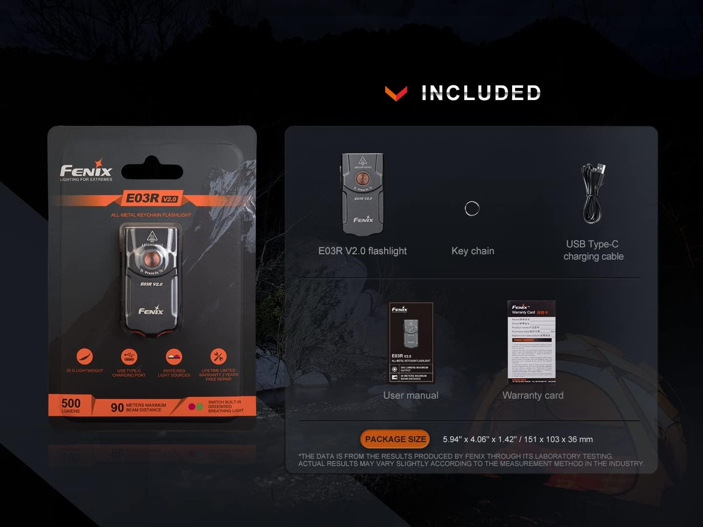 Fenix E03R V2.0 Keychain Flashlight - Compact 500 Lumens, USB Type-C Charging Rechargeable LED Flashlight - IP66 Waterproof for Everyday Carry & Emergency Use - Splashproof & Dustproof - Blue image number 6