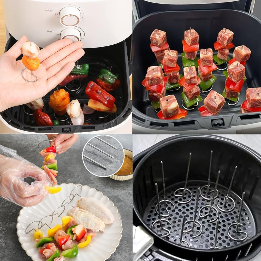 10 Pack Air Fryer Skewers Mini Kabob Skewer Stand Stainless Steel Sticks Vertical Holder for Ninja Foodi Instant Pot Toaster Oven Grilling Kitchen Kebab BBQ Shrimp Steak Veggie Chicken image number 3