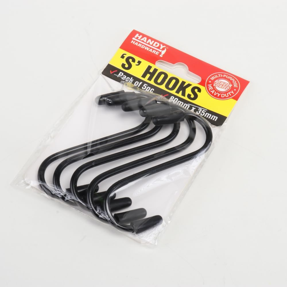 Handy Hardware PVC Coated S Hooks with Scratch Proof Tip Protectors, 80 X 35 Mm (5 Pieces)