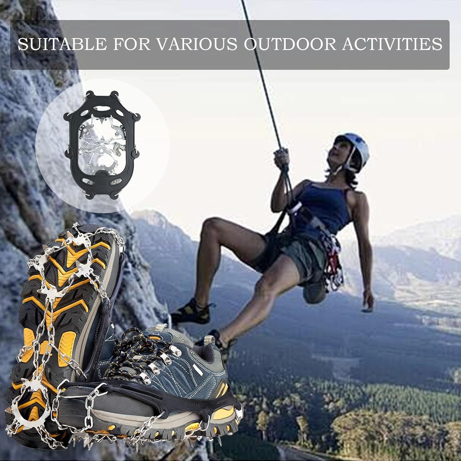 Ice Cleats | Snow Boot Covers 19 Stainless Steel Spikes Shoe Spikes | Slip Snow Spikes Shoes Cover for Winter ICY or Muddy Terrain Teenagers, Adults, Seniors - 19 Teeth (Xl Code) image number 7