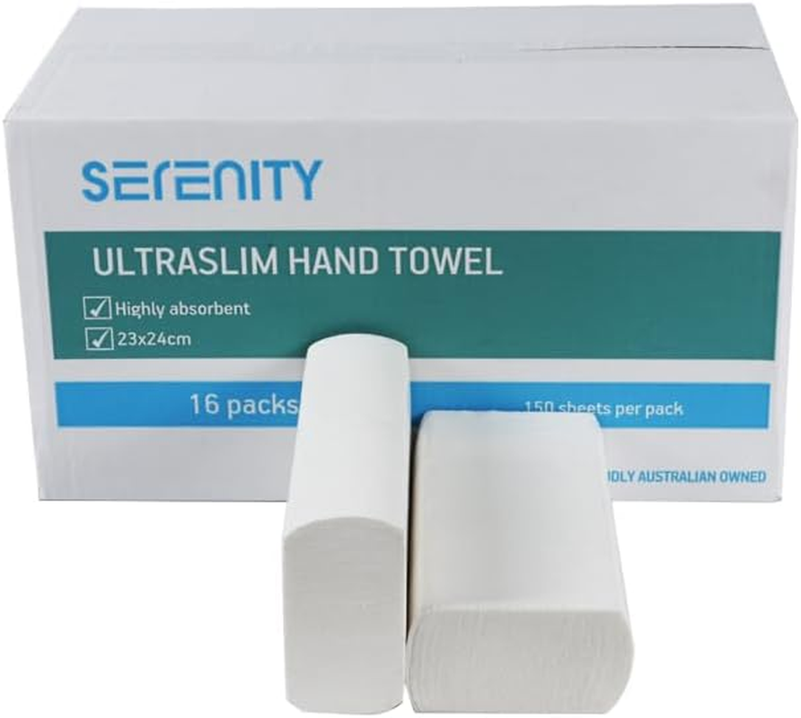 Serenity Ultraslim Hand Towels, 16 Packs, 150 Sheets per Pack, 23X24Cm, Highly Absorbent Hand Paper Towels. image number 5