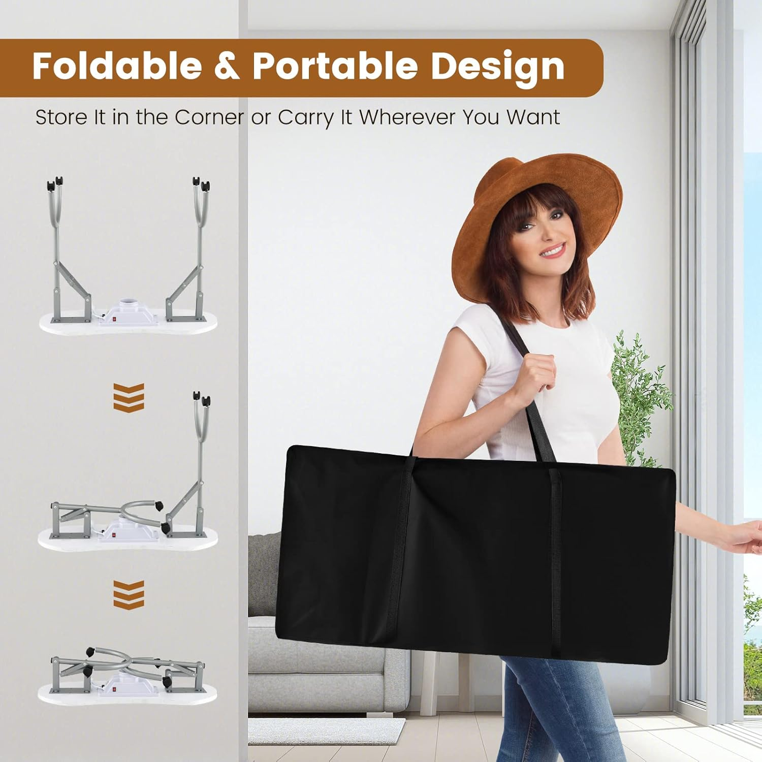 Costway Folding Manicure Nail Table with Electric Dust Collector, Portable Nail Table with Bendable LED Table Lamp, Removable Wrist Pad, Carrying Bag, 4 Lockable Wheels, Spa Salon Workstation