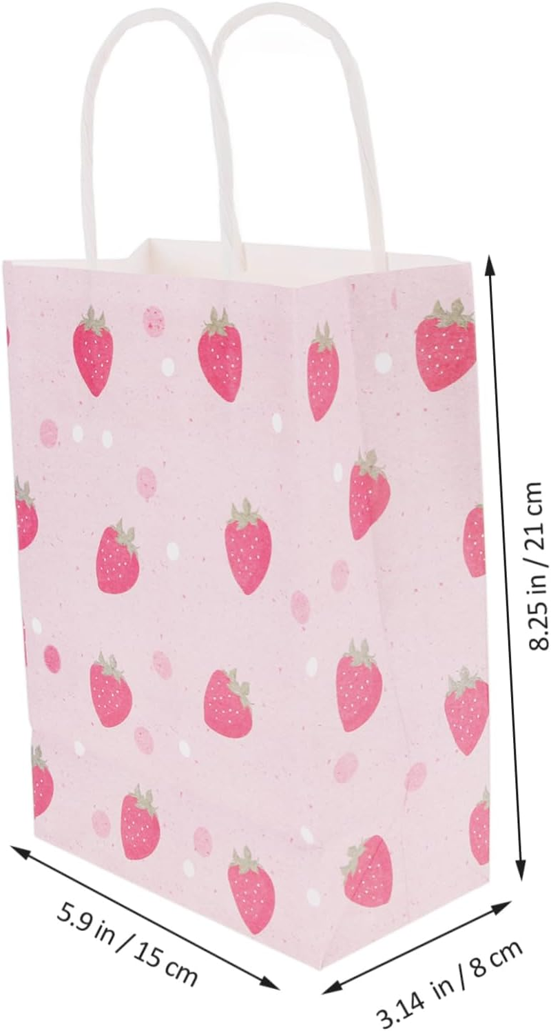 Partykindom 16Pcs Strawberry Present Bags with Handles Cute Paper Party Favor Bags for Birthday Showers and Holiday Festivals Small for Treats and Goodies