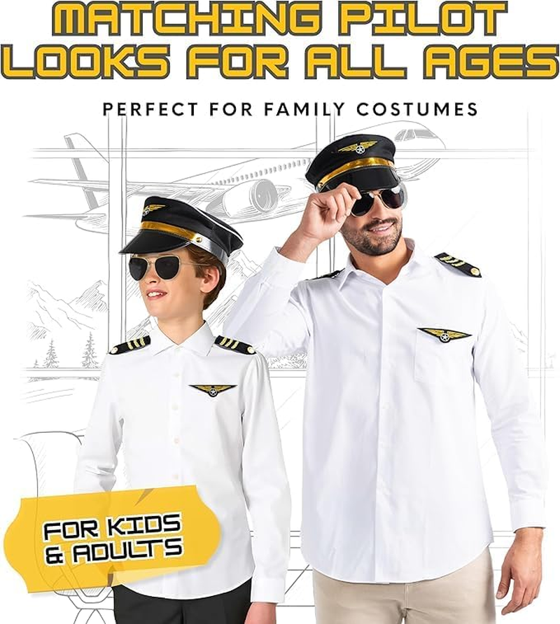 Pilot and Flight Attendant Accessories for Adult Men and Women Costume Accessory Stewardess Outfits Bellhop Hat Scarf Sunglasses Gloves - Dark Black Captain image number 5