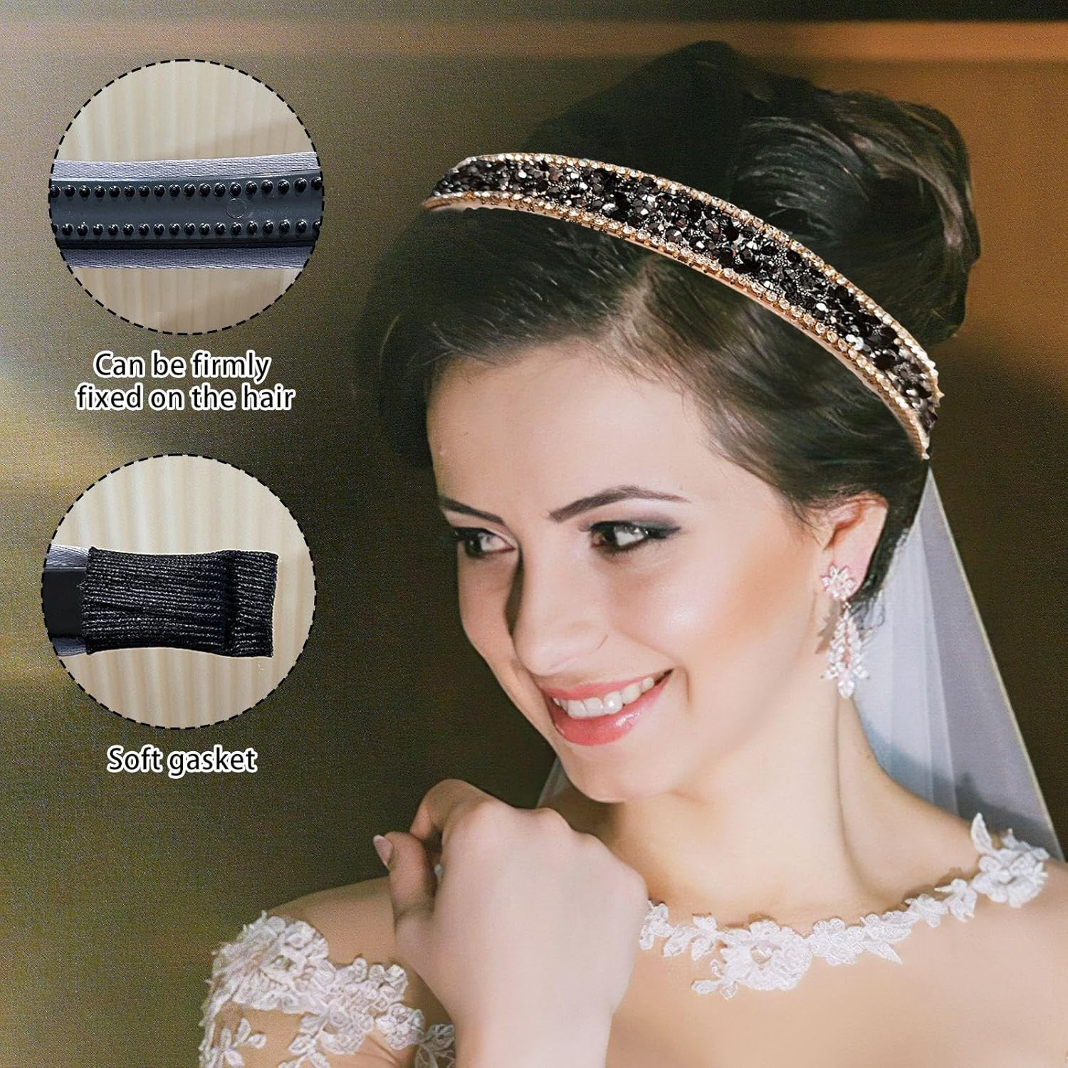 2 Pieces Rhinestone Headbands, Shiny Headbands, Elee Women'S Headbands, Hairstyle Decoration Headbands, Non-Slip Headbands (Silver, Black) image number 1