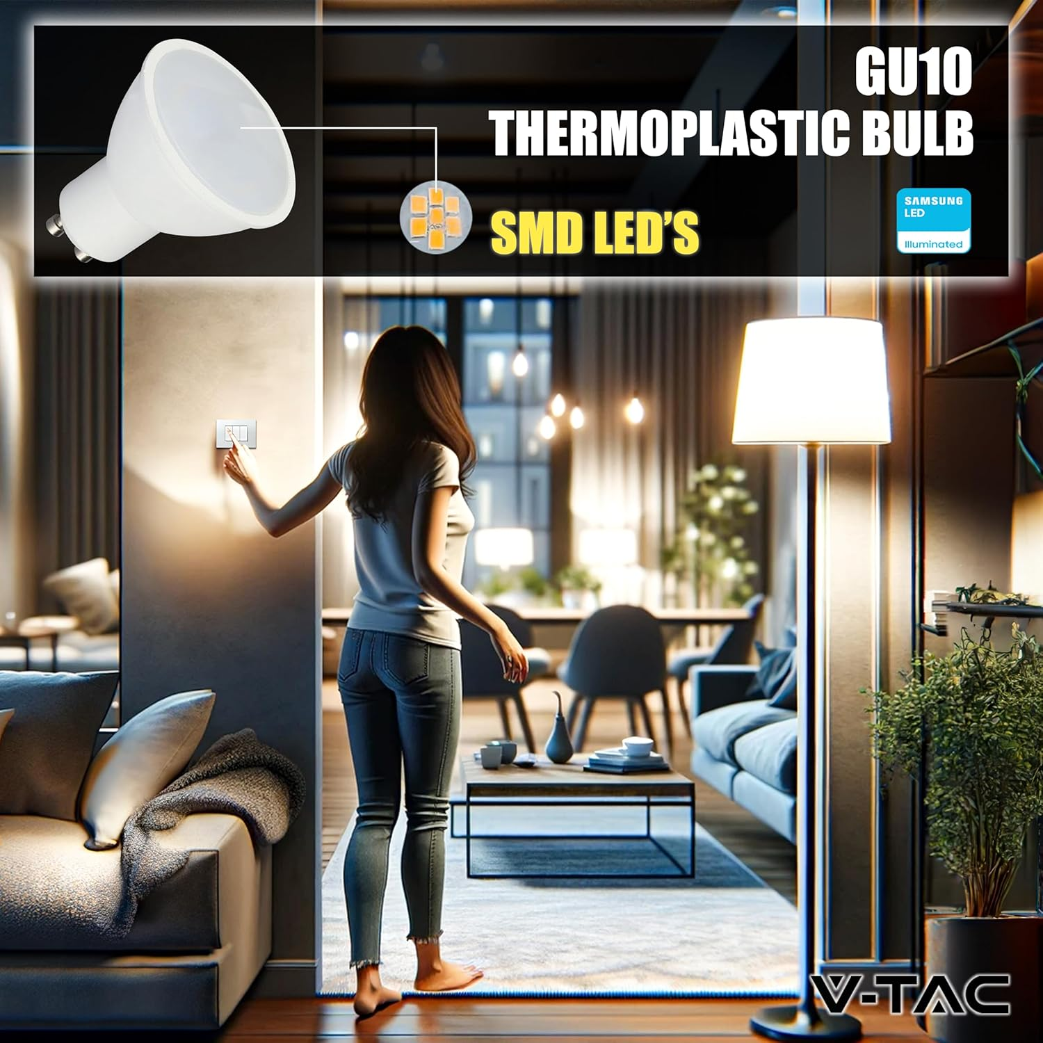 V-TAC 3 X GU10-10W LED Bulbs High Brightness (70W Equivalent) - 1000 Lumens - LED Spot GU10 for Maximum Efficiency and Energy Saving - Cool White 6500K image number 3