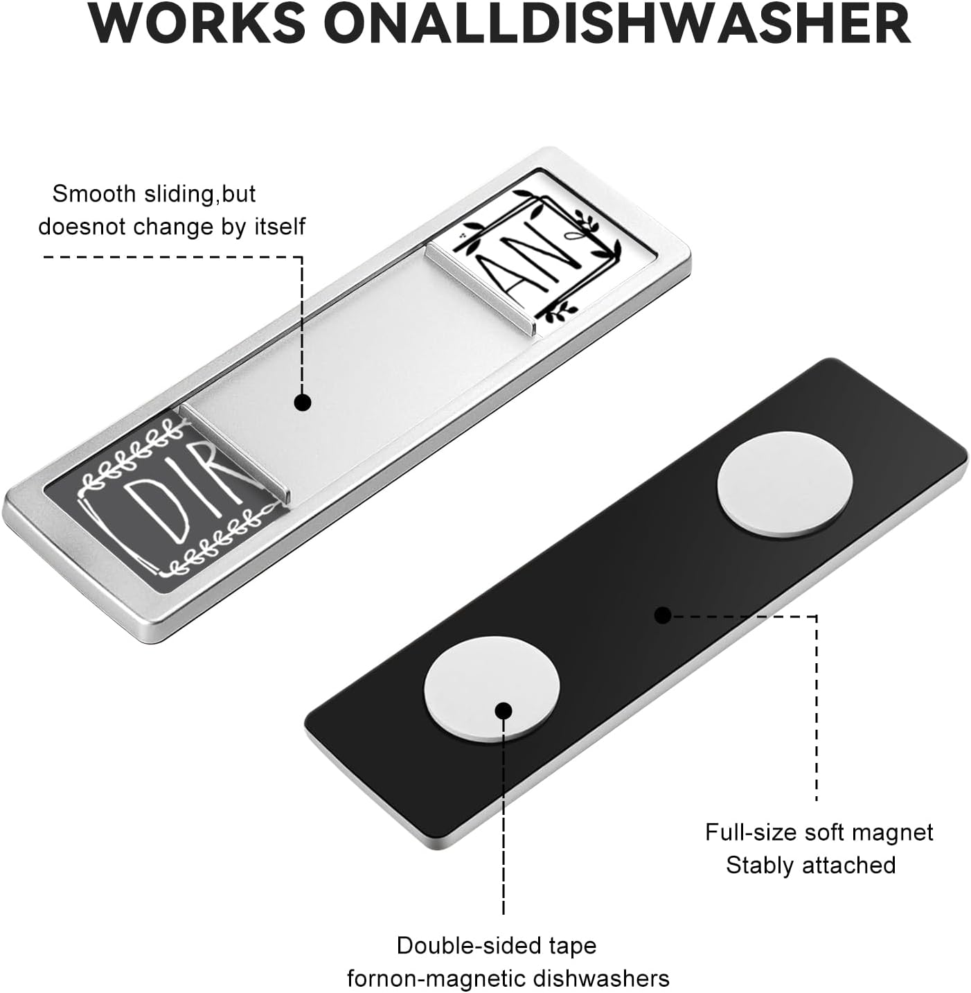 Dishwasher Magnet Clean Dirty Sign,Clean Dirty Sign Indicator with Slide Design with Double-Sided Sticker Ideal Signs for Any Home or Office Kitchen(Art Font Silver) image number 1