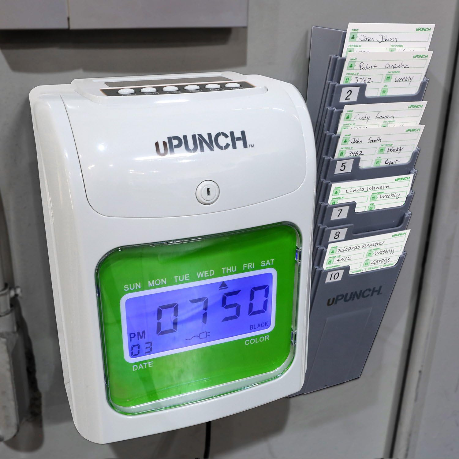 Upunch HN3540 Complete Small Business Start-Up Kit: Autoalign Time Clock System with 400 Time Cards, 4 Ribbons, and 2 Racks image number 1
