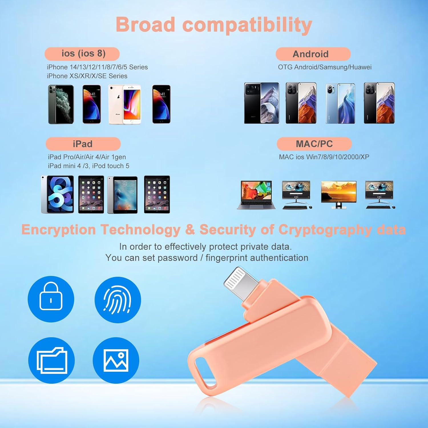 3 in 1 256GB USB Flash Drive for Iphone,Photo Stick,Mfi Certified Iphone Flash Drive Thumb Drive,Usb Memory Stick USB Storage Stick for Iphone 16/15/14/13/12/11/X/XS.../PC/USB C Flash Drives(Pink) image number 4