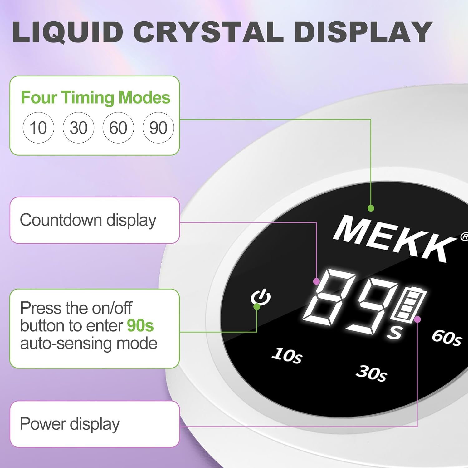 MEKK Gooseneck UV Nail Lamp 30W LED, Crystal White, Gel Nail Lamp, Cordless, Auto-Sensing, 3 Timers, 10 LED Lights - Pink image number 7