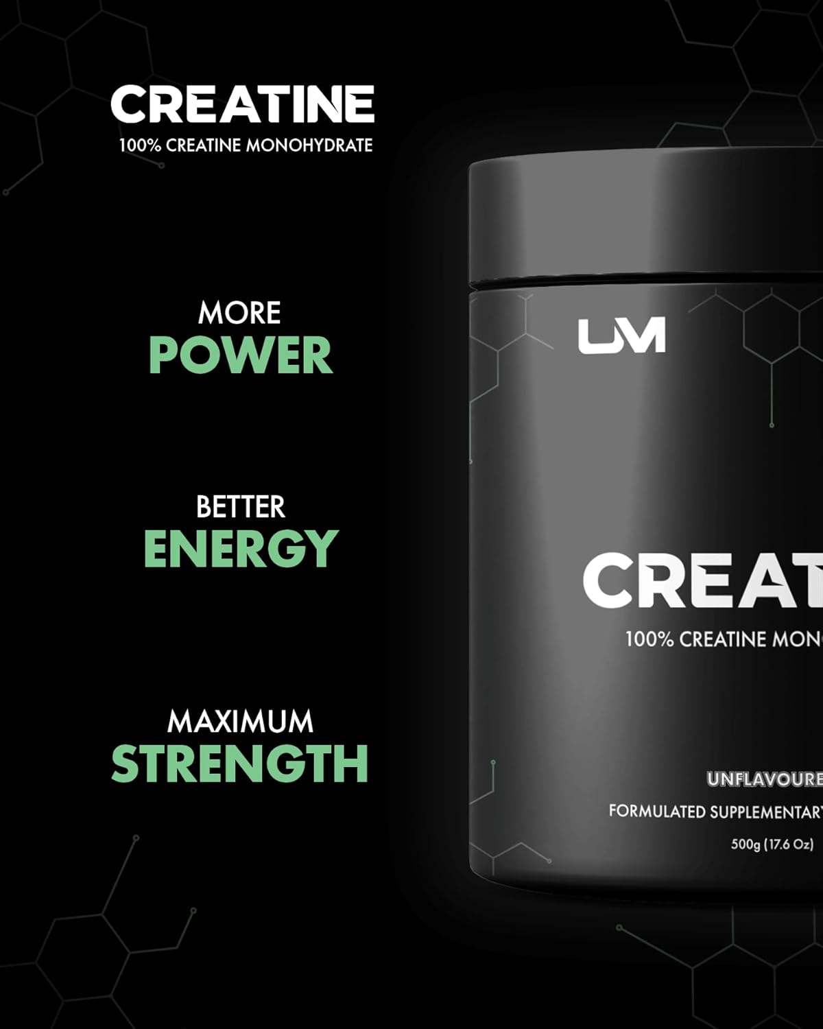 UM Sports Creatine Monohydrate &ndash; 500 G Pure 100% Micronized Powder, No Additives &ndash; Supports Strength, Power & Recovery &ndash; Sports/Training Supplement image number 1
