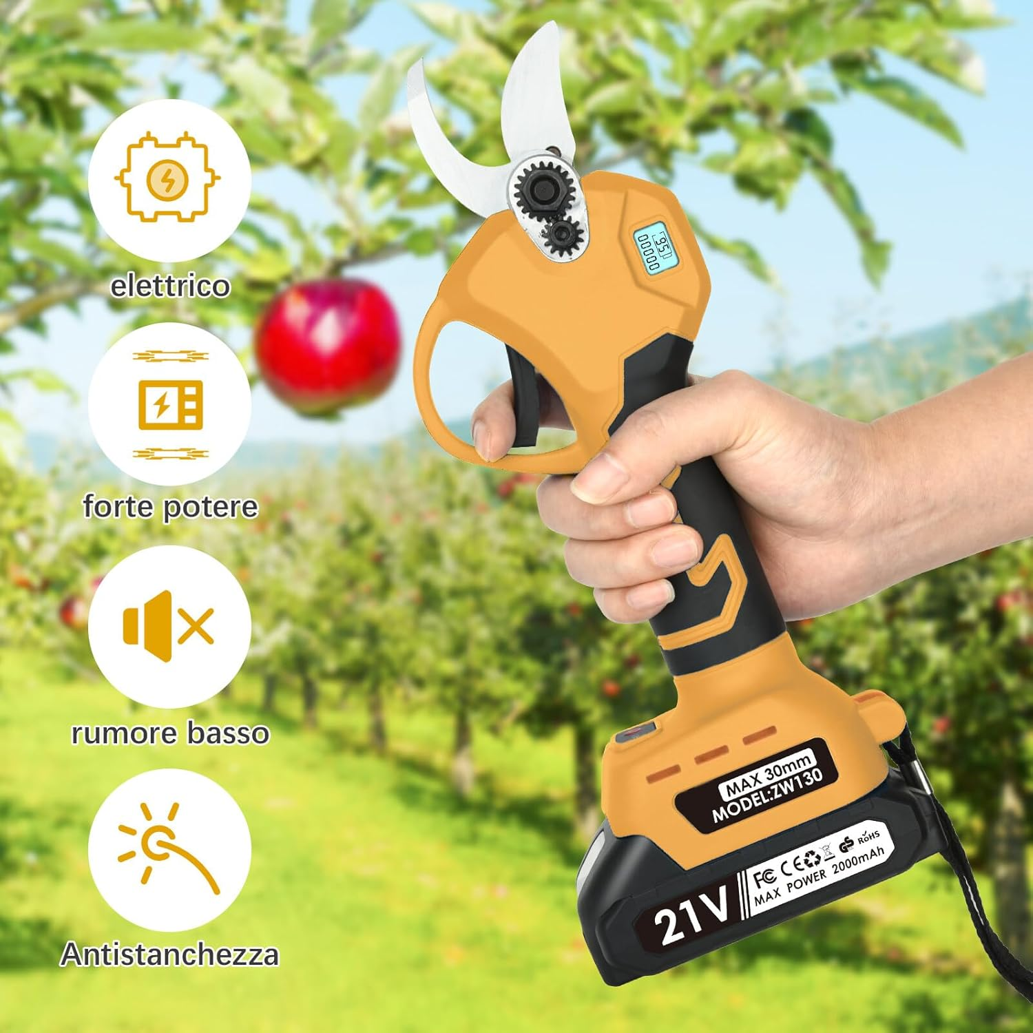 Electric Pruning Shears Cordless: Professional Gardening Scissors Heavy Duty with 2 X 2.0Ah Rechargeable Battery, LCD Display, 1.2 Inch (30Mm) Cutting Diameter - Tree Pruner for Garden Branches image number 1