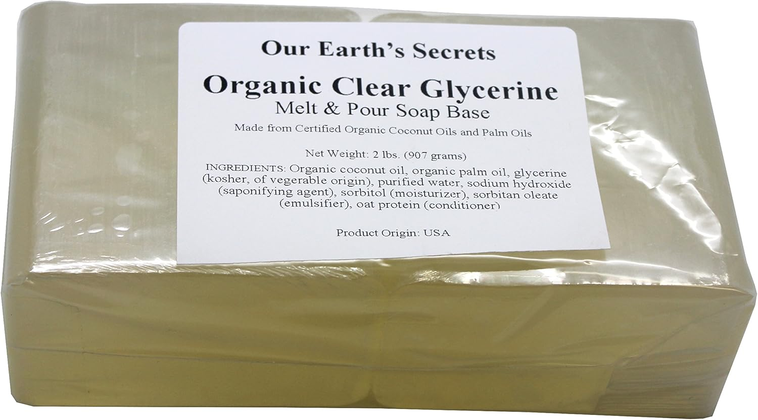 Organic Clear Glycerin - 0.9Kg Melt and Pour Soap Base - Our Earth'S Secrets