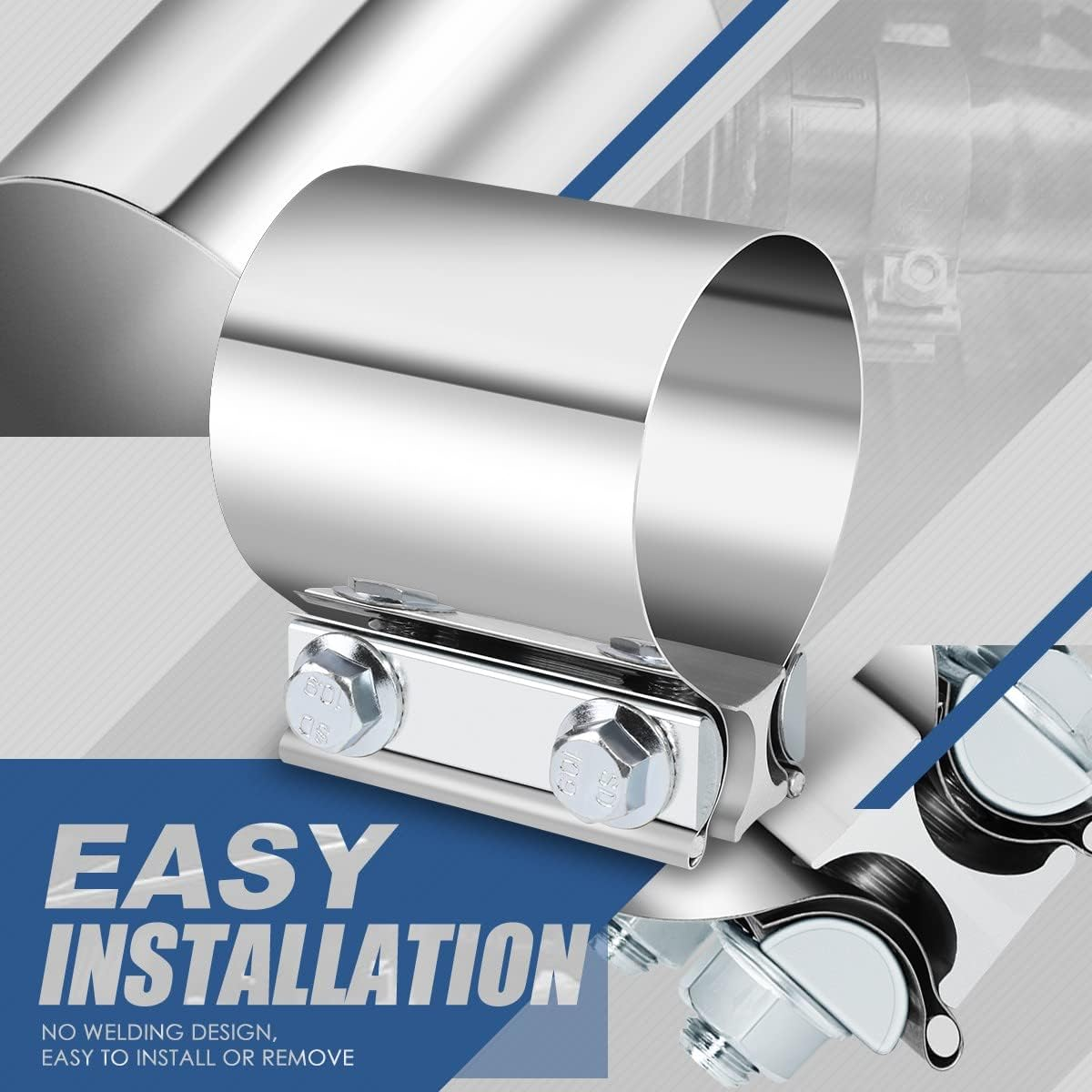 2.5 Inches ID Butt Joint Band Exhaust Muffler Seal Clamp Sleeve, Universal Use for 2.5" Outer Diameter Pipe, Stainless Steel image number 1