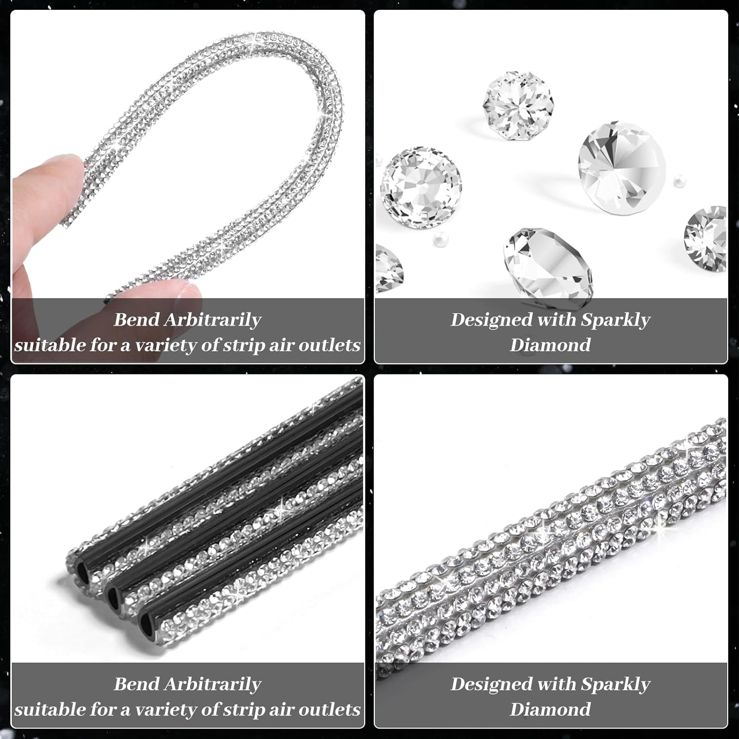 10PCS Bling Car Air Conditioner Decoration Strip for Vent Outlet, Rhinestone Car Air Vent Outlet Moulding Trim Strip, Bling Diamond Car Accessories Interior for Women and Girls