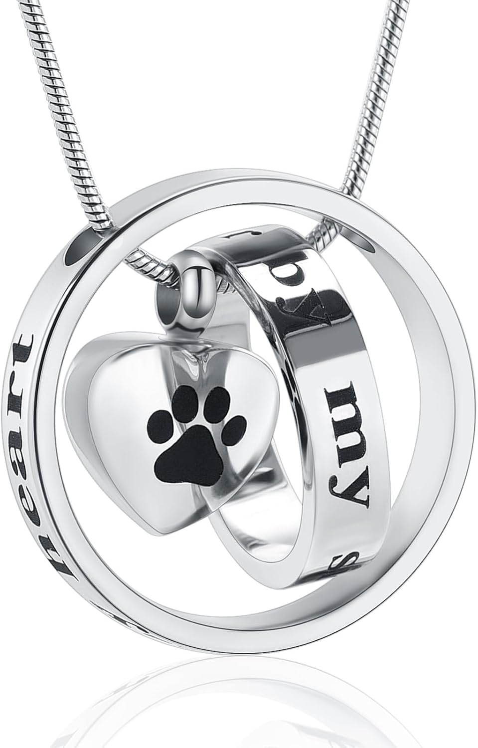 Memorial Jewelry Forever in My Heartno Longer by My Side Cremation Pet Urn Necklace Screw Opens and Lock Ashes Pendant Jewelry for Dog Cat (Silver) - Black image number 4
