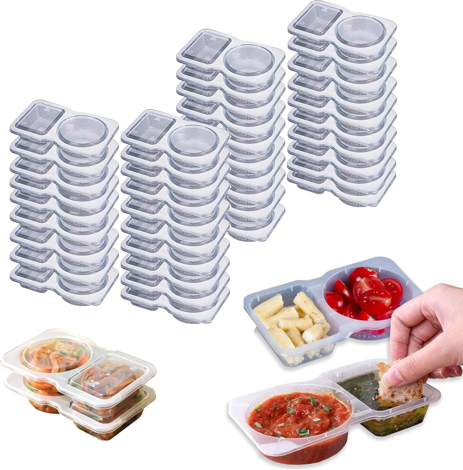 40 PCS Reusable Snack Pack Containers Double Condiment Container with Lids for Takeaway Food Sauce Storage image number 4