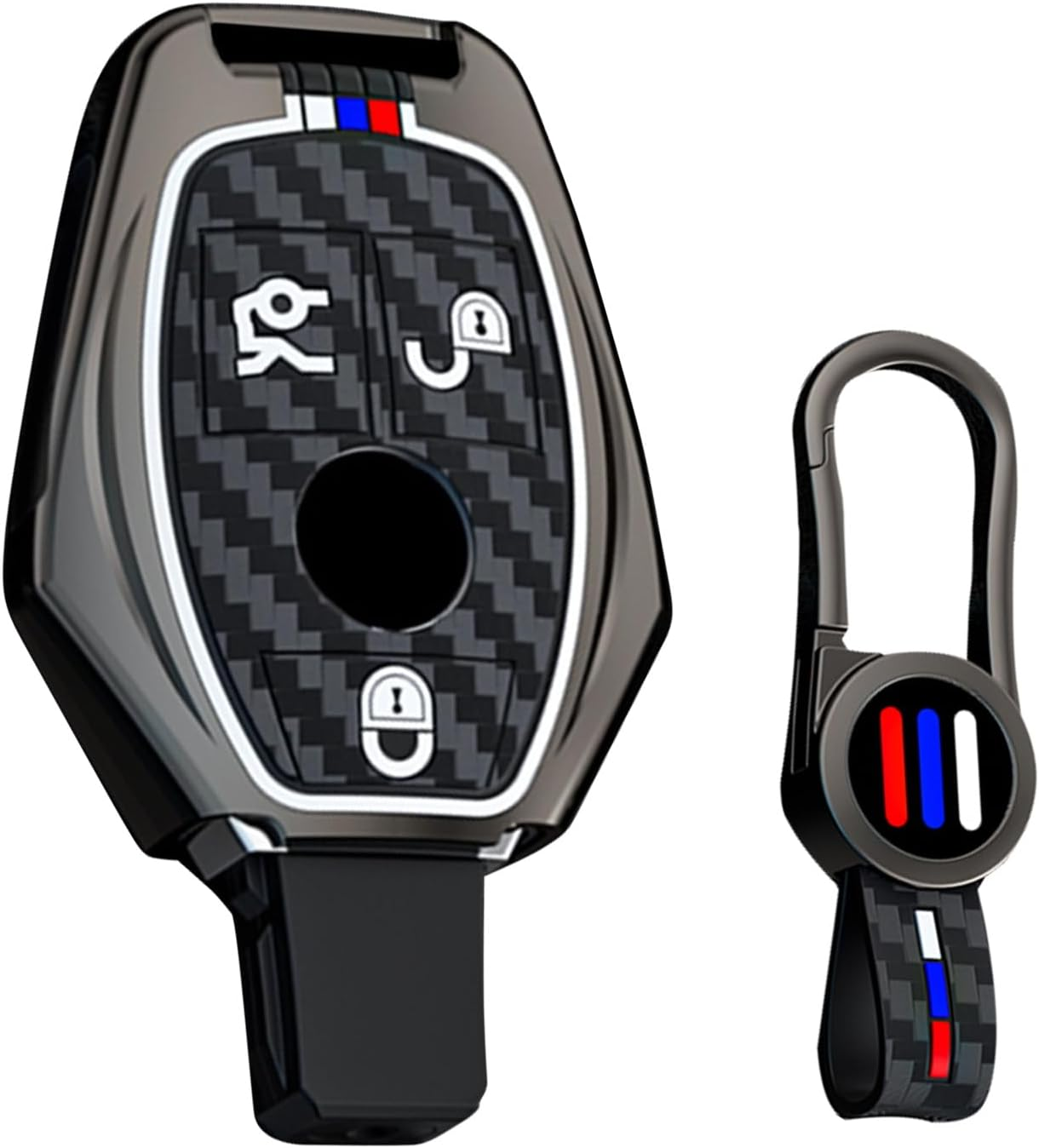 Ontto Luminous Car Key Fob Cover Fit for Mercedes Benz a C E-Class E300 E400 E63 S-Class CLA GLA GLE GLC GLK AMG Key Holder Meatl Silicone Smart Shell Case Keyring Keychain Accessories Black B