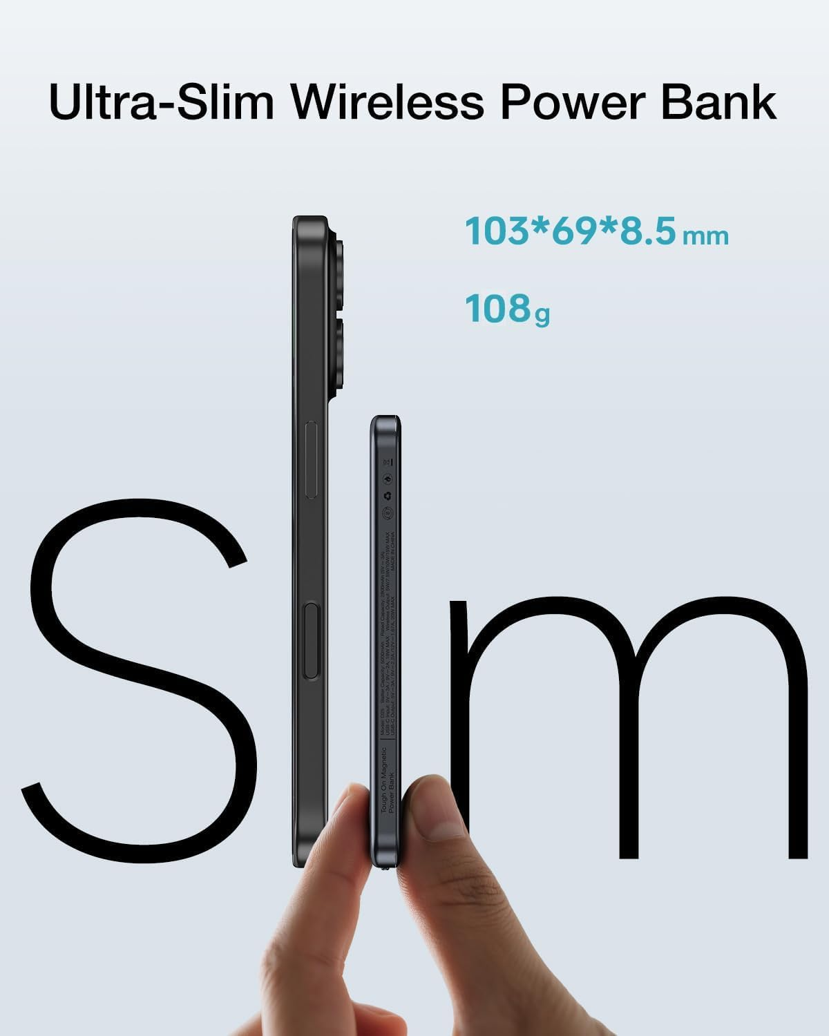 Tough on for Magsafe Power Bank 5000Mah,Ultra Slim Wireless Magnetic Portable Charger, Fast Charging Battery Pack with LED Display, Compatible with Iphone 17/16/15/14/13/12 and Samsung Phones image number 3