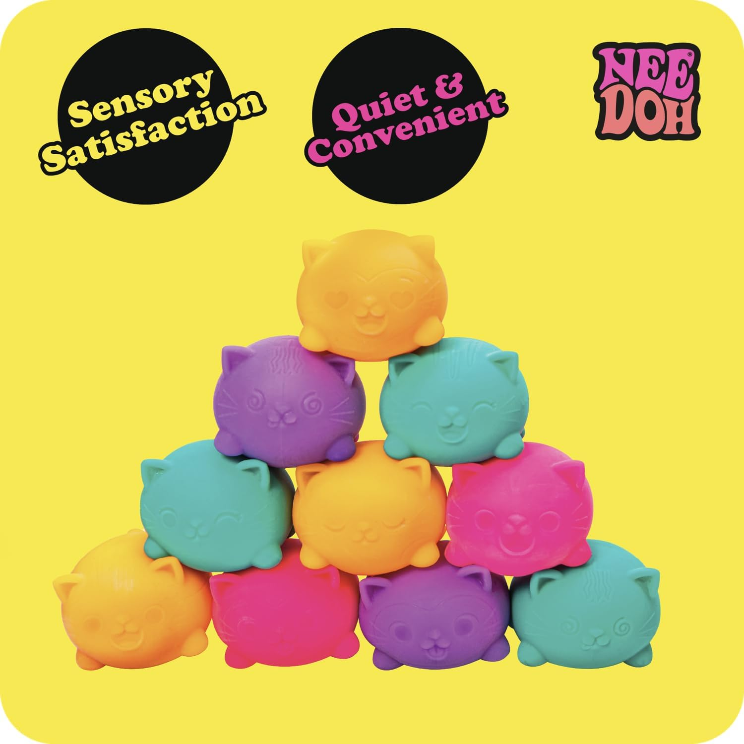 Needoh Cool Cats Teenie - Groovy Squishy Stress Toy, 3 Pack, Soft, Squeezable & Dough-Filled, Fun Sensory Fidget for Kids & Adults, Assorted Colours & Expressions,Ages 3+ image number 5