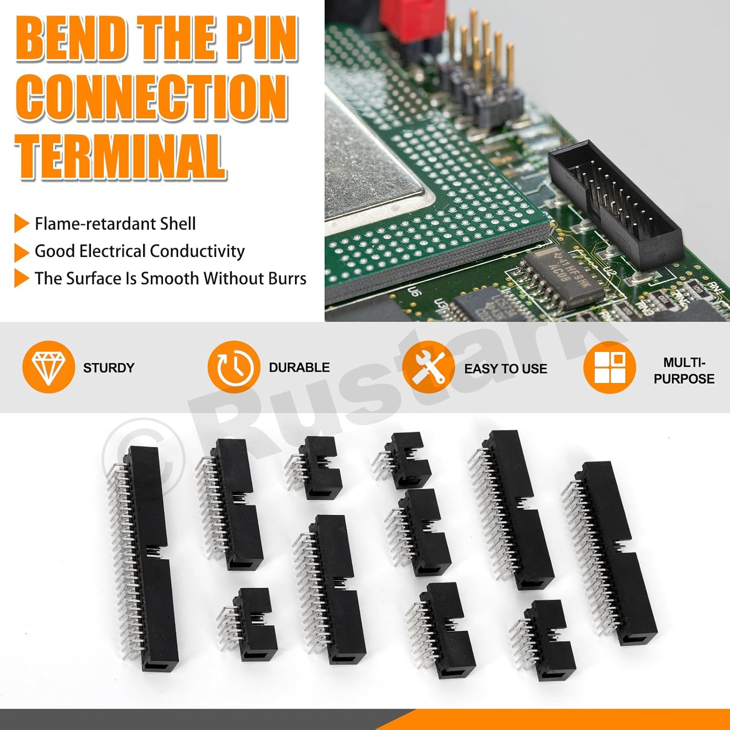 Rustark 50Pcs 2.54MM 6-18Pin Right Angle Male Socket Box Header Connector Assortment Kit Double Row Cable Male Socket SMT Terminal for PCB Electronic Equipment Projects image number 2