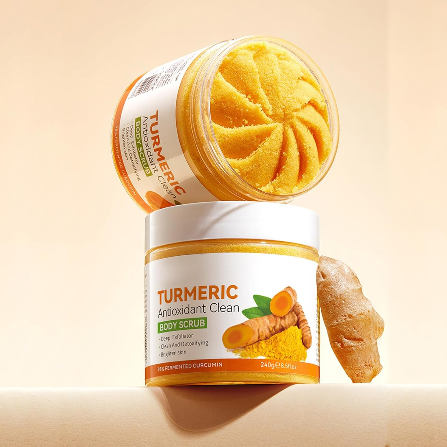 Turmeric Brightening Scrub - Hydrating Brightening Scrub - Body Scrubs for All Skin Types, Turmeric Lightening Scrub, Cleanses Skin, Evens Tone, 240G Helves image number 6