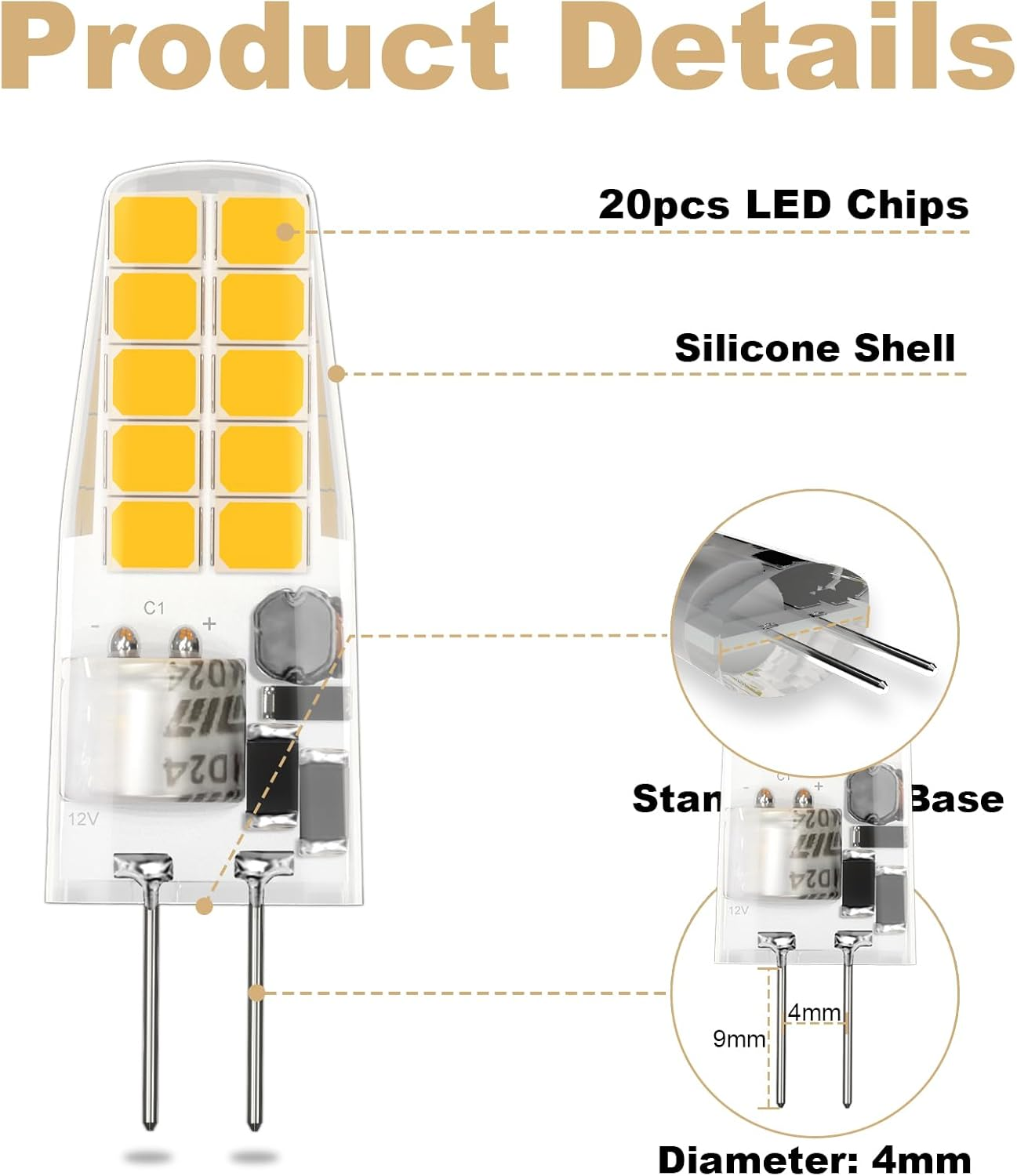 LUTW G4 LED Bulbs Neutral White 4000K, AC/DC 12V G4 Bulb LED Equivalent 20W Halogen, 2W 200LM 2 Pin Light Bulbs, Non Dimmable No Flickering LED Lights for Home Lighting, Chandelier, Cabinet, 10 Pack image number 1