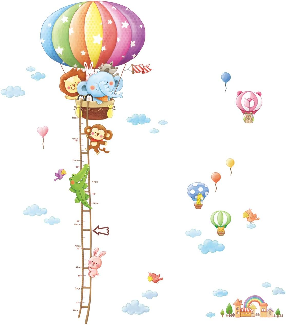 DECOWALL DAT-1606N Animal Hot Air Balloon Height Growth Chart Kids Wall Stickers Wall Decals Peel and Stick Removable Wall Stickers for Kids Nursery Bedroom Living Room image number 4