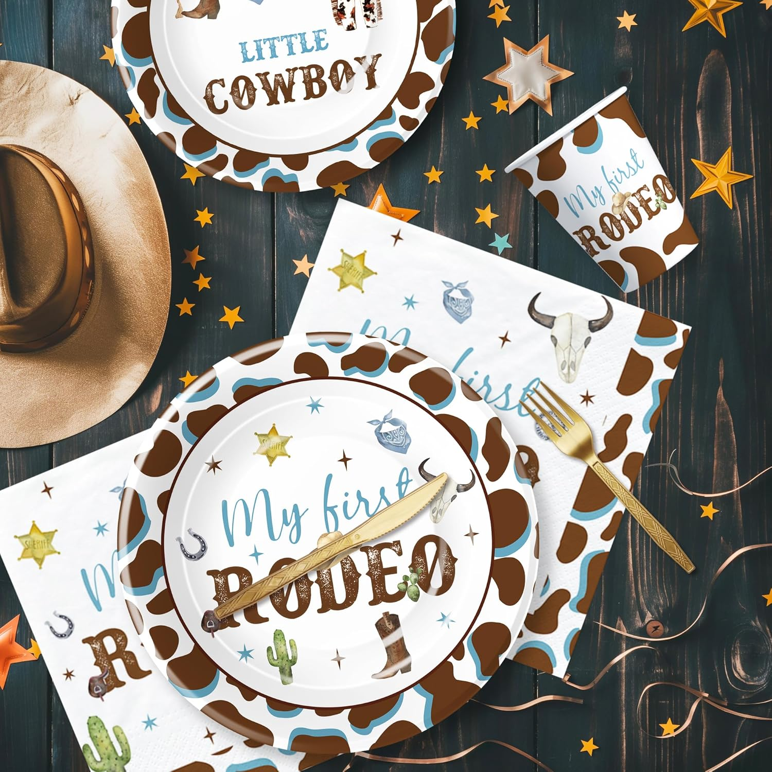 Boy Rodeo 1St Birthday Party Plate, Cup, Napkin, Cutlery Set image number 1